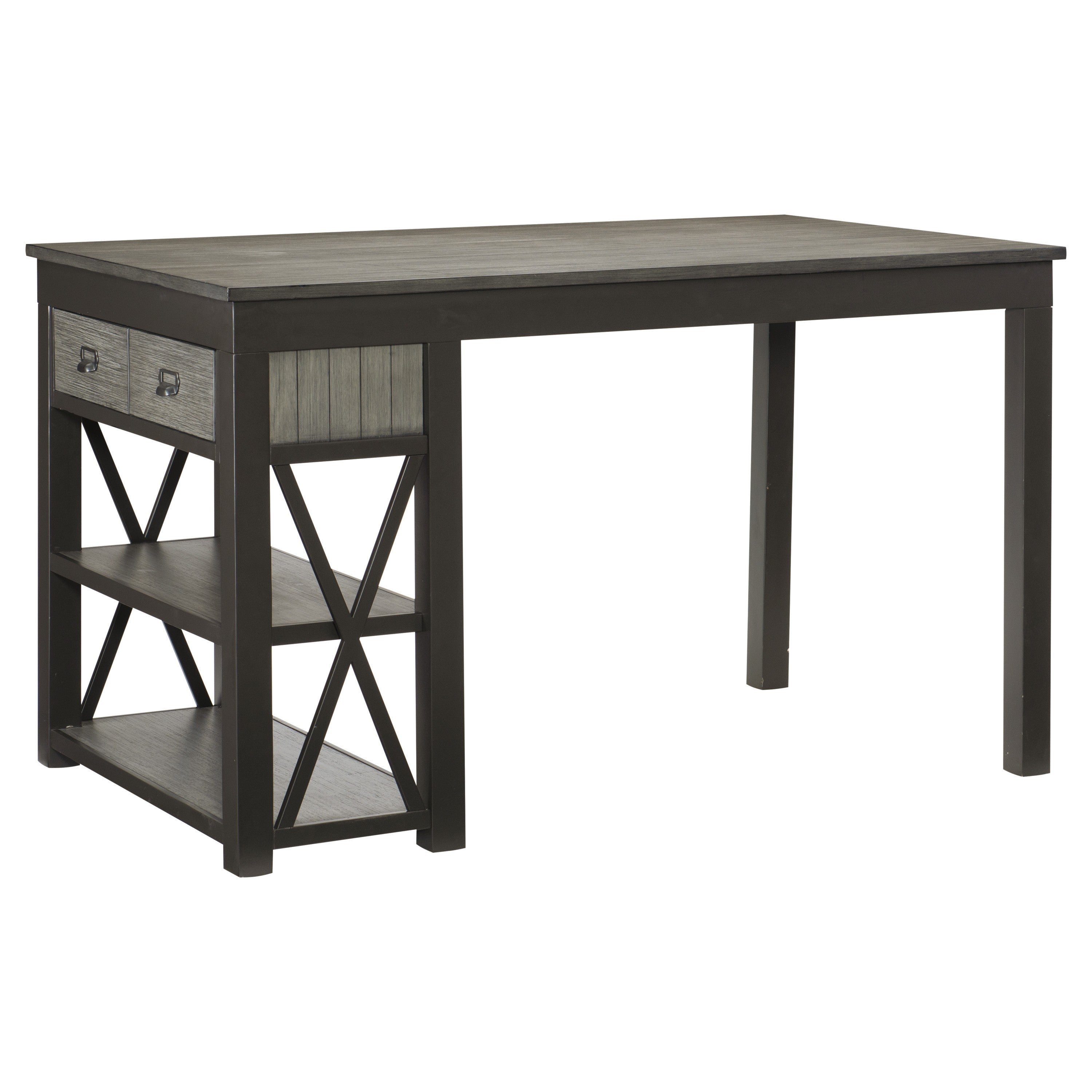 1pc Counter Height Table with Storage Drawers Display Shelf's Gray Gunmetal Finish Casual Style Dining Furniture