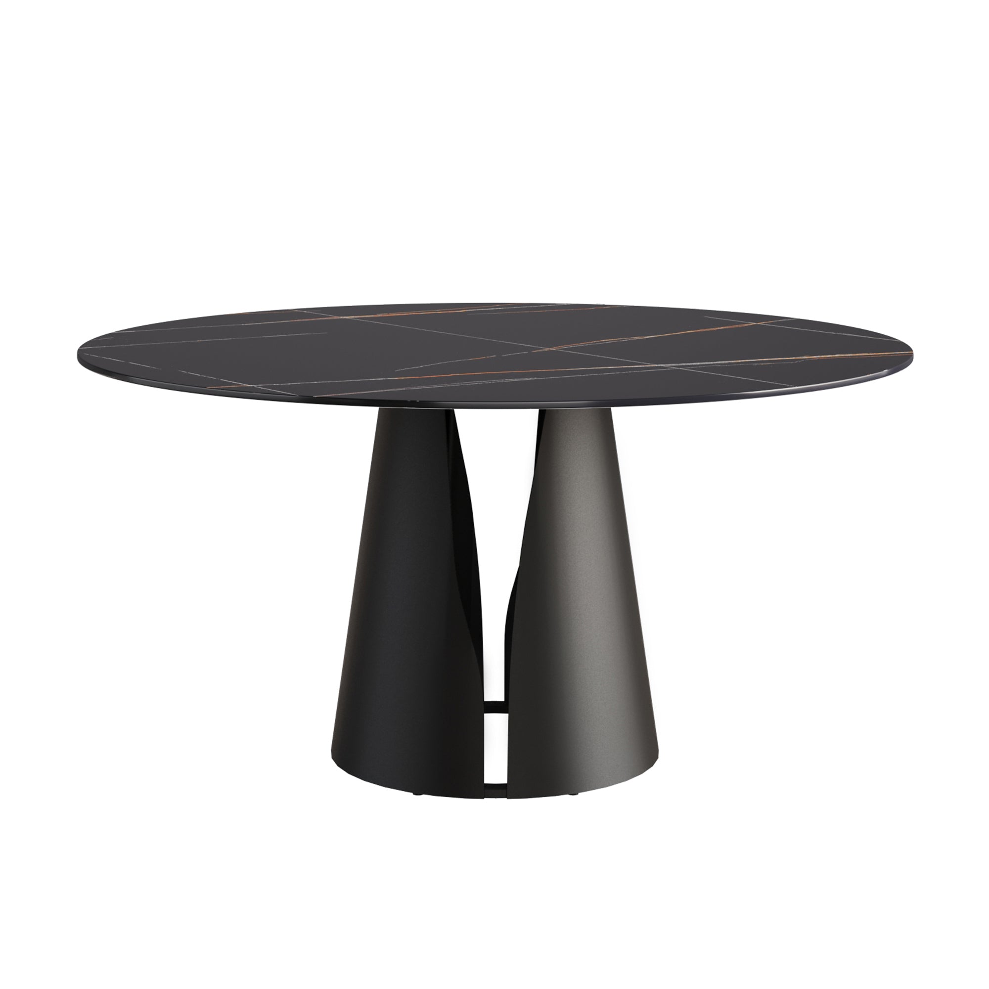 59.05"Modern artificial stone round black carbon steel base dining table-can accommodate 6 people