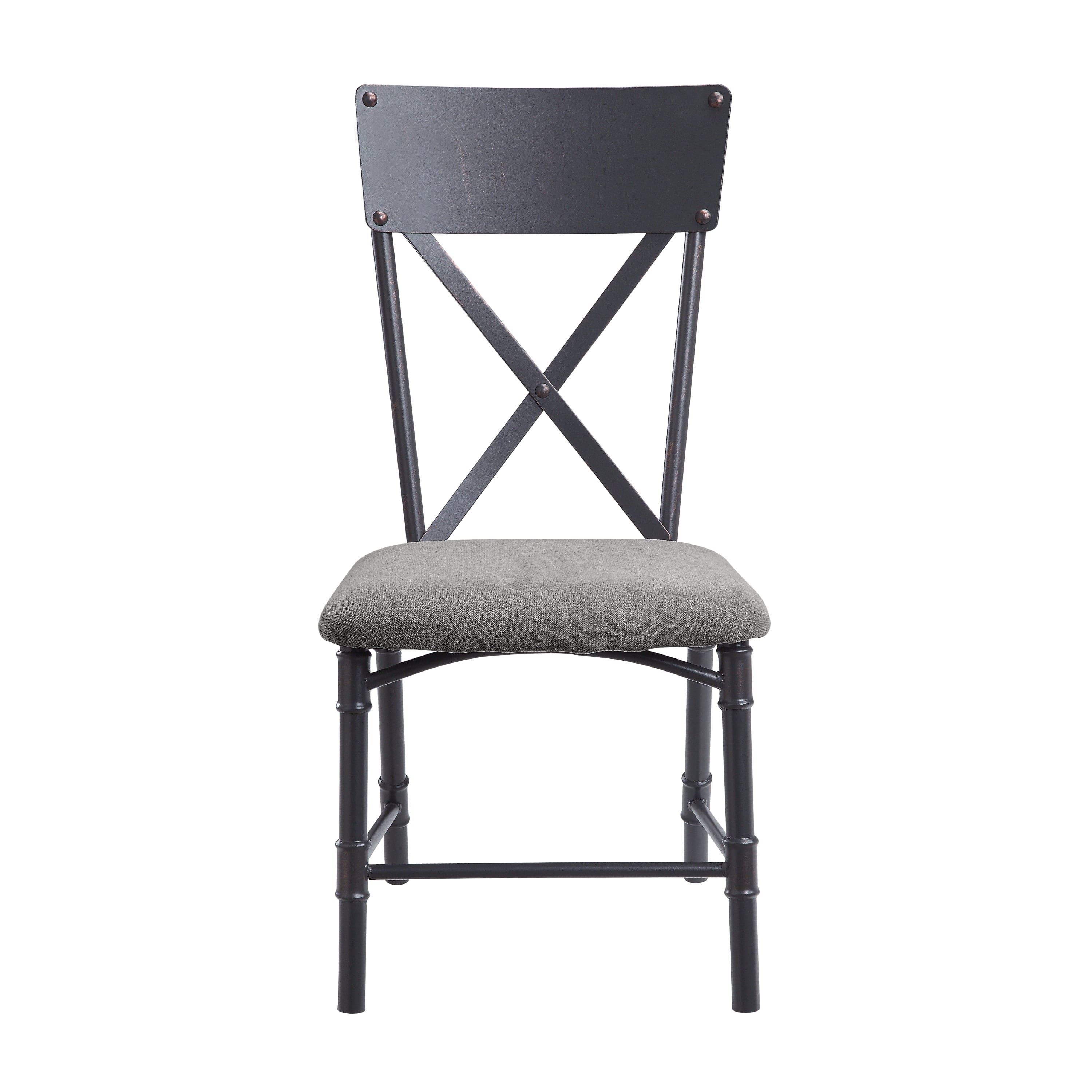 ACME Edina Side Chair (Set-2), Gray Fabric, Oak & Sandy Black Finish DN01058