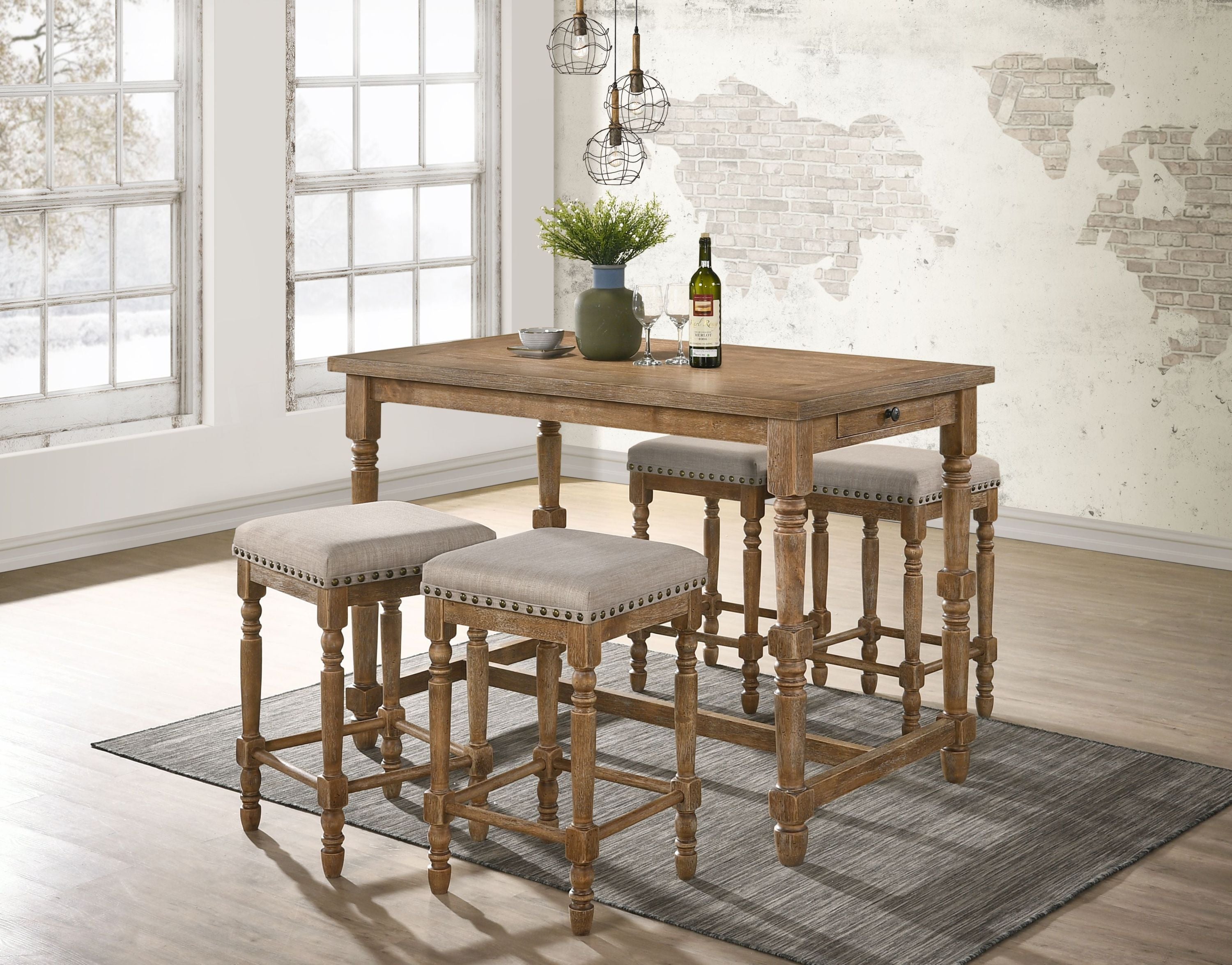 ACME Farsiris Counter Height Table, Weathered Oak Finish 77175