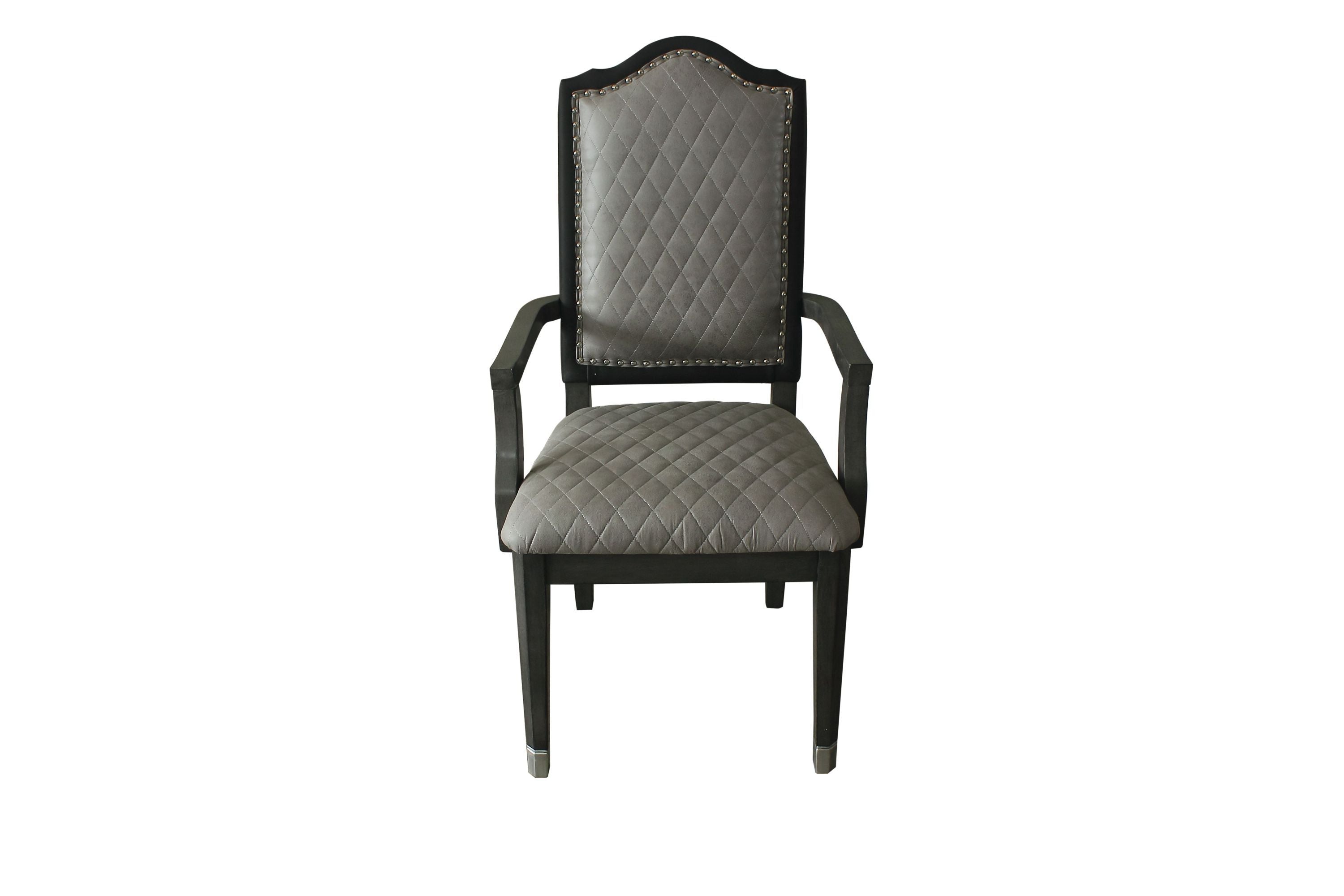 ACME House Beatrice Arm Chair, Two Tone Beige Fabric & Charcoal Finish 68813