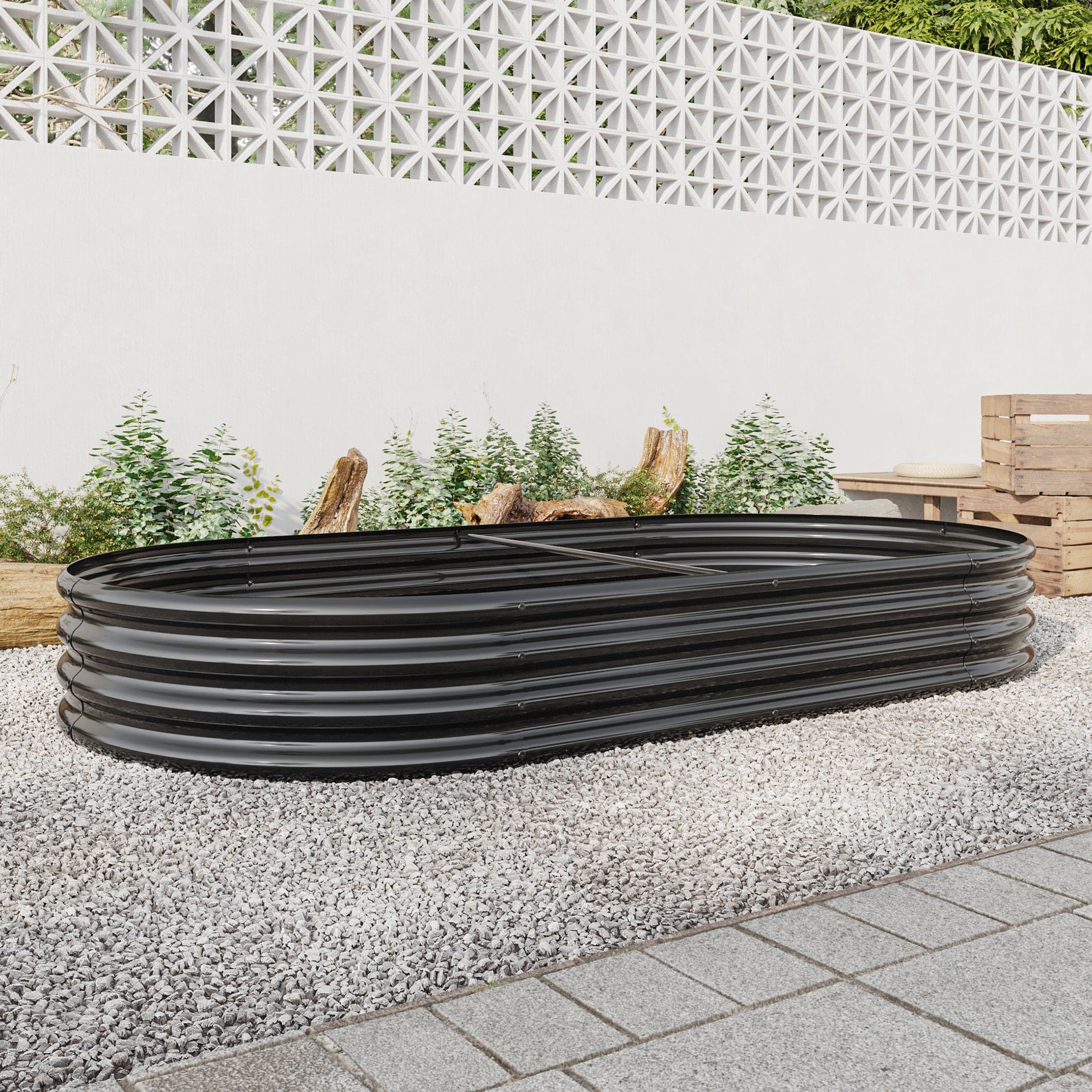 Raised Garden Bed Outdoor,   Oval Large Metal Raised Planter Bed for for Plants, Vegetables, and Flowers - Black