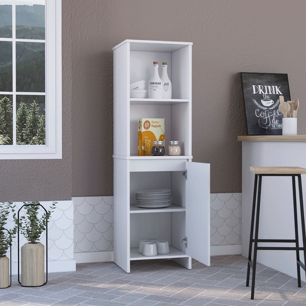 DEPOT E-SHOP Romulo Kitchen Pantry, Two External Shelves, Single Door Cabinet, Two Interior Shelves, White