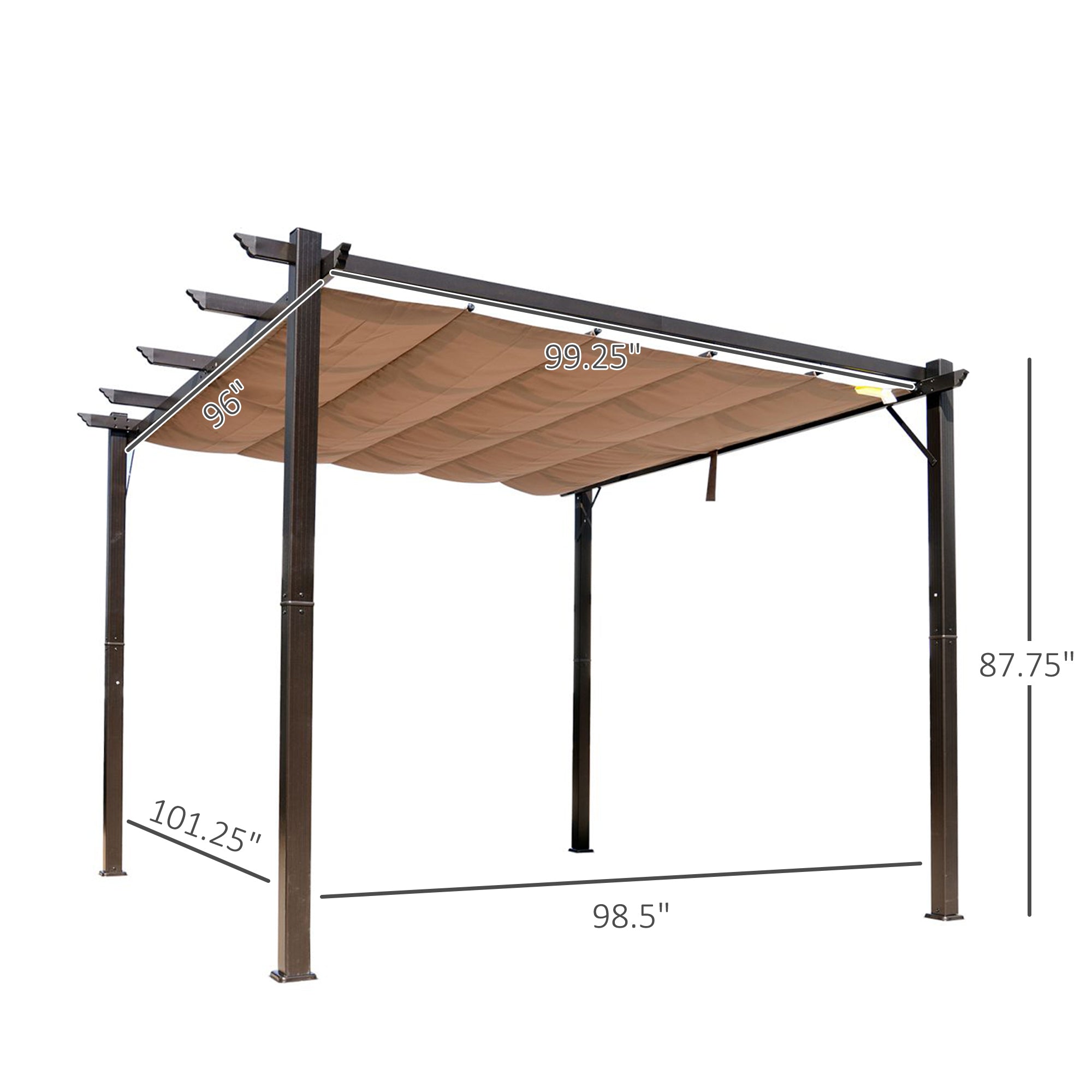 10' x 10' Outdoor Retractable Pergola Canopy, Aluminum Patio Pergola, Backyard Shade Shelter for Porch Party, Garden, Grill Gazebo - Brown