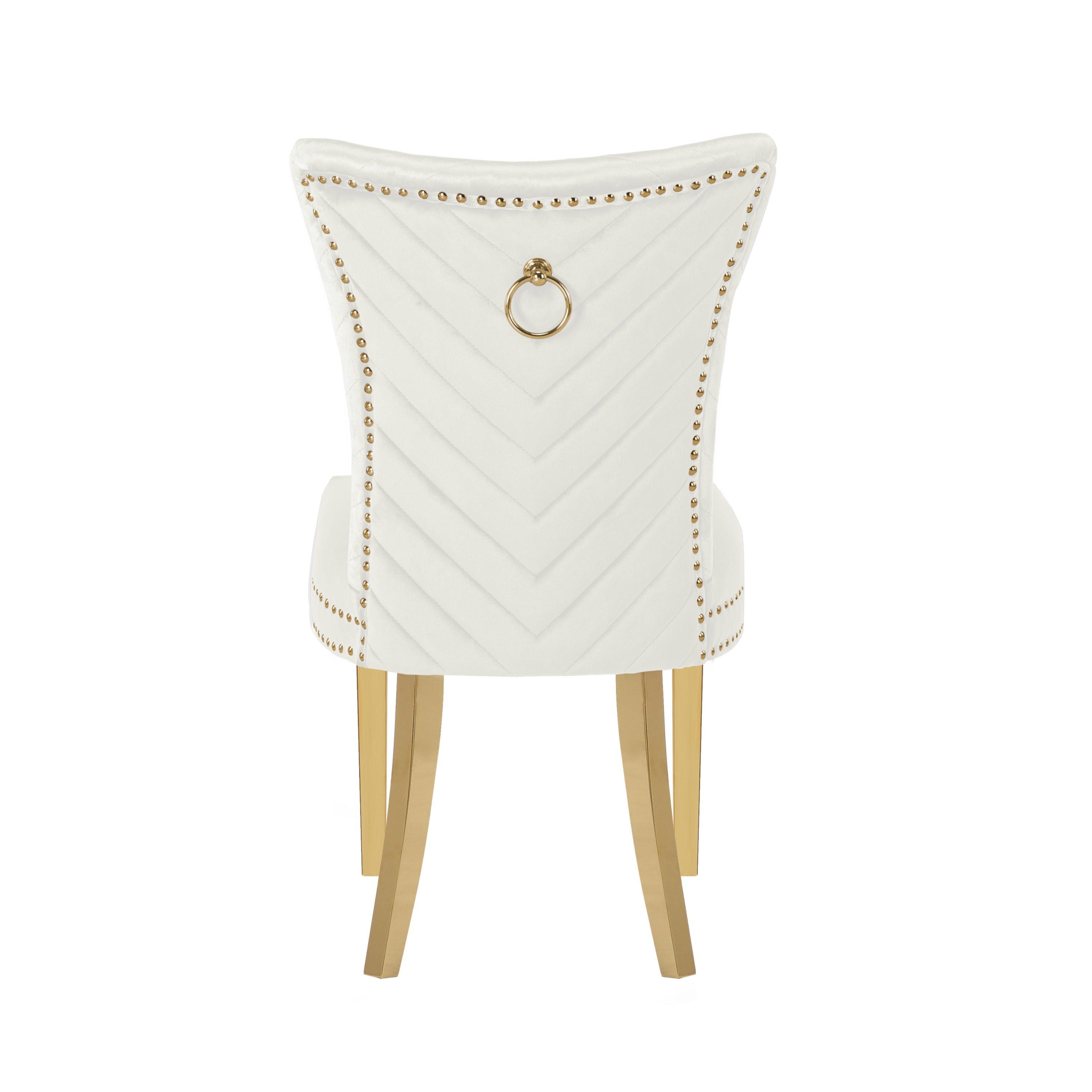 Eva 2 Piece Gold Legs Dining Chairs Finished with Velvet Fabric in Beige