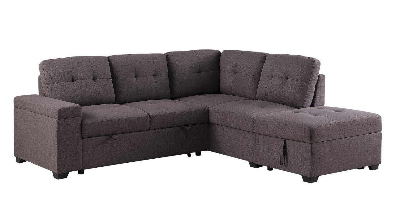 Katie Brown Linen Sleeper Sectional Sofa with Storage Ottoman, Storage Arm