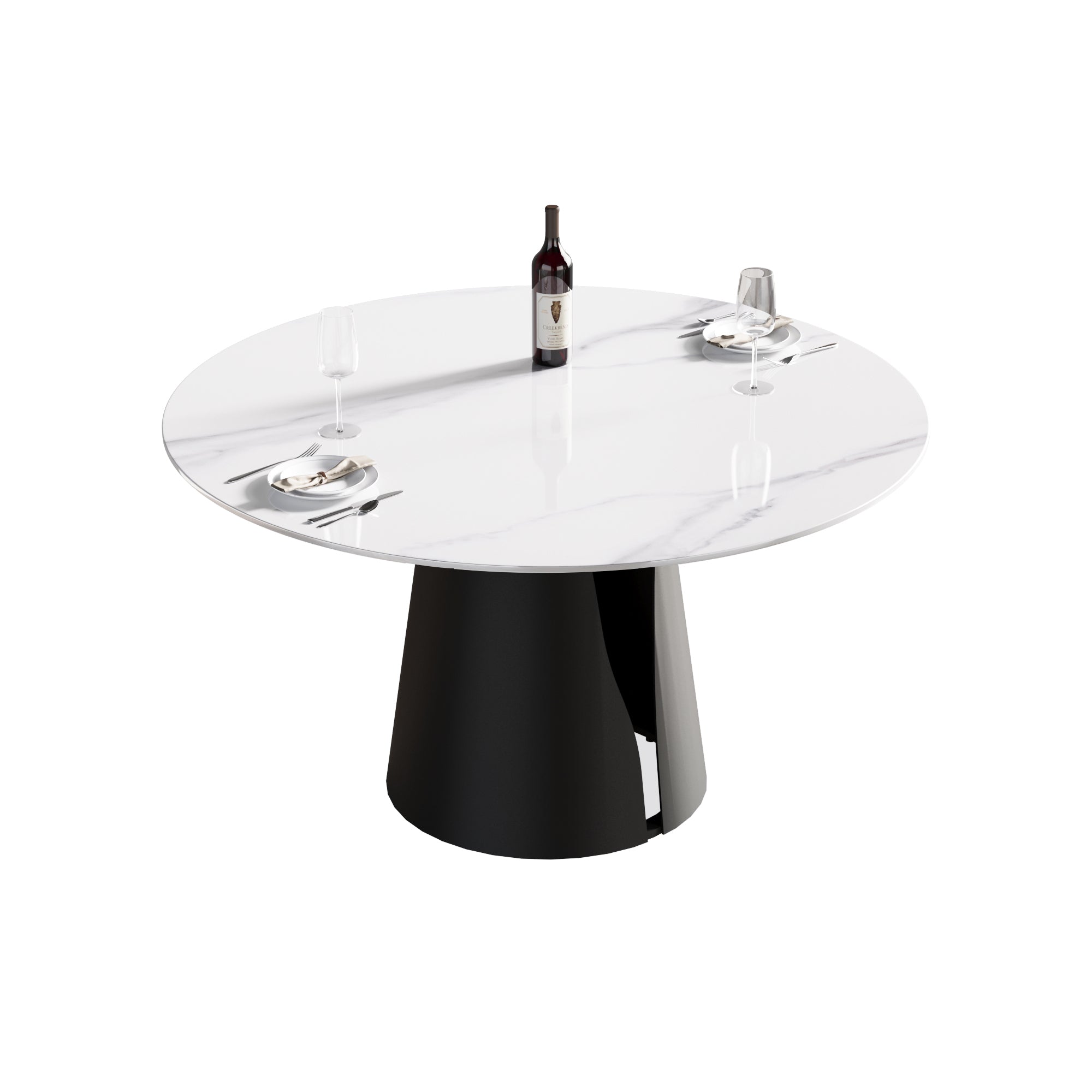 53.15"Modern artificial stone round black carbon steel base dining table-can accommodate 6 people