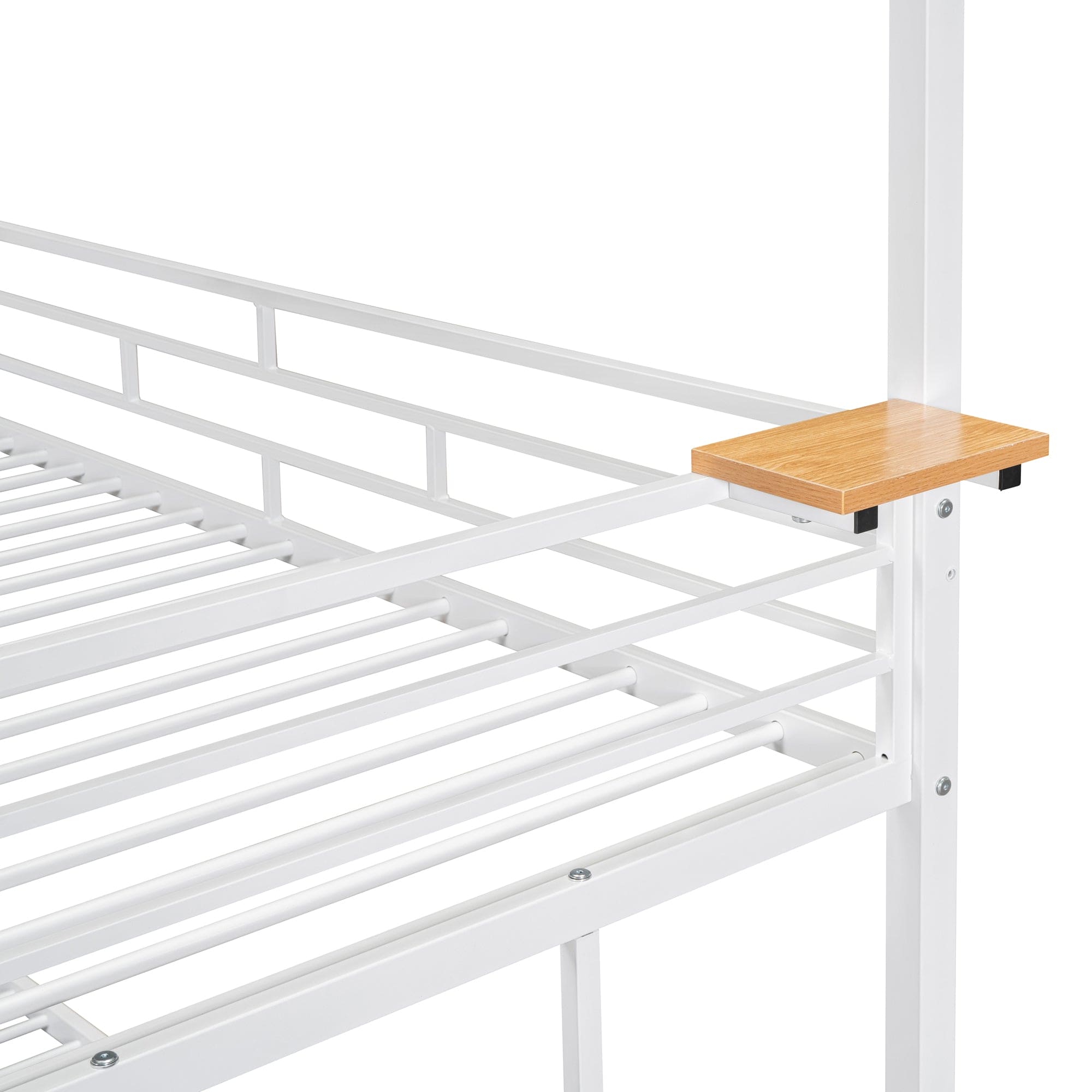 Twin Over Twin Metal Bunk Bed, Metal Housebed with Slide and Storage Stair, White with White Slide