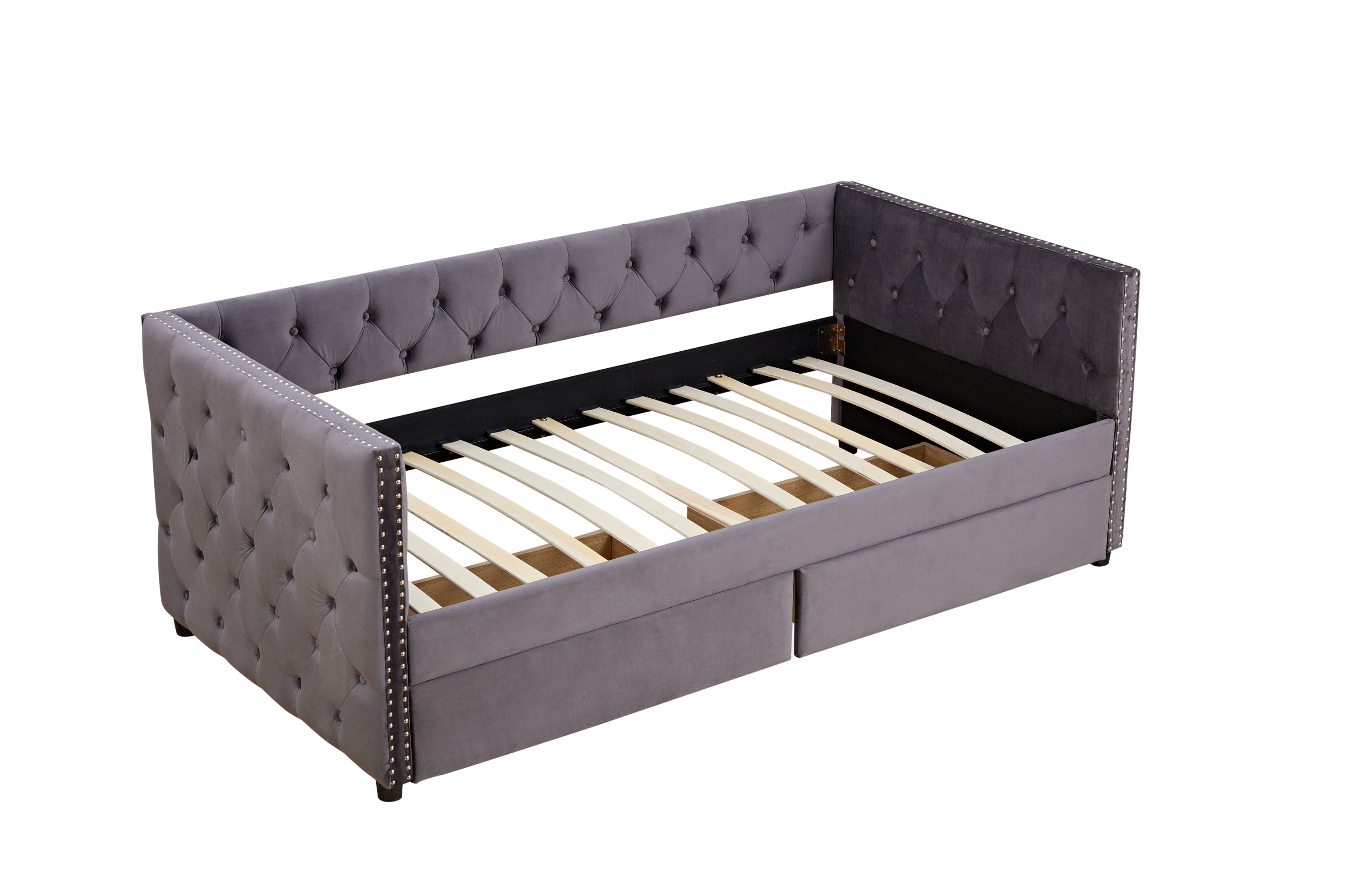 Sofa bed with drawers, modern velvet upholstered sofa bed with button tufted sofa bed frame with double drawers, bedroom living room furniture, Grey(83.47''x42.91''x30.71''')