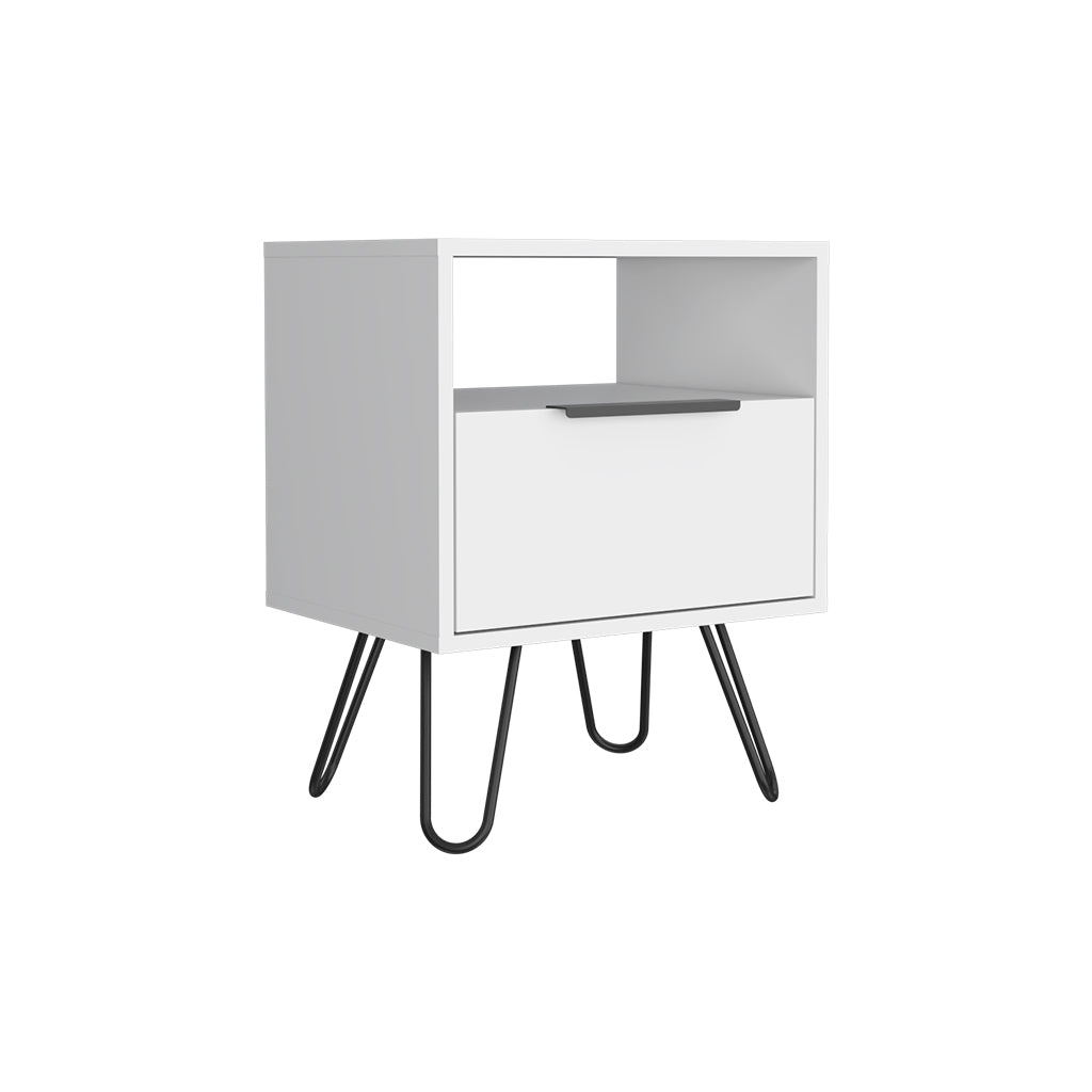 Nightstand Skyoner, Single Drawer, Hairpin Legs, White Finish