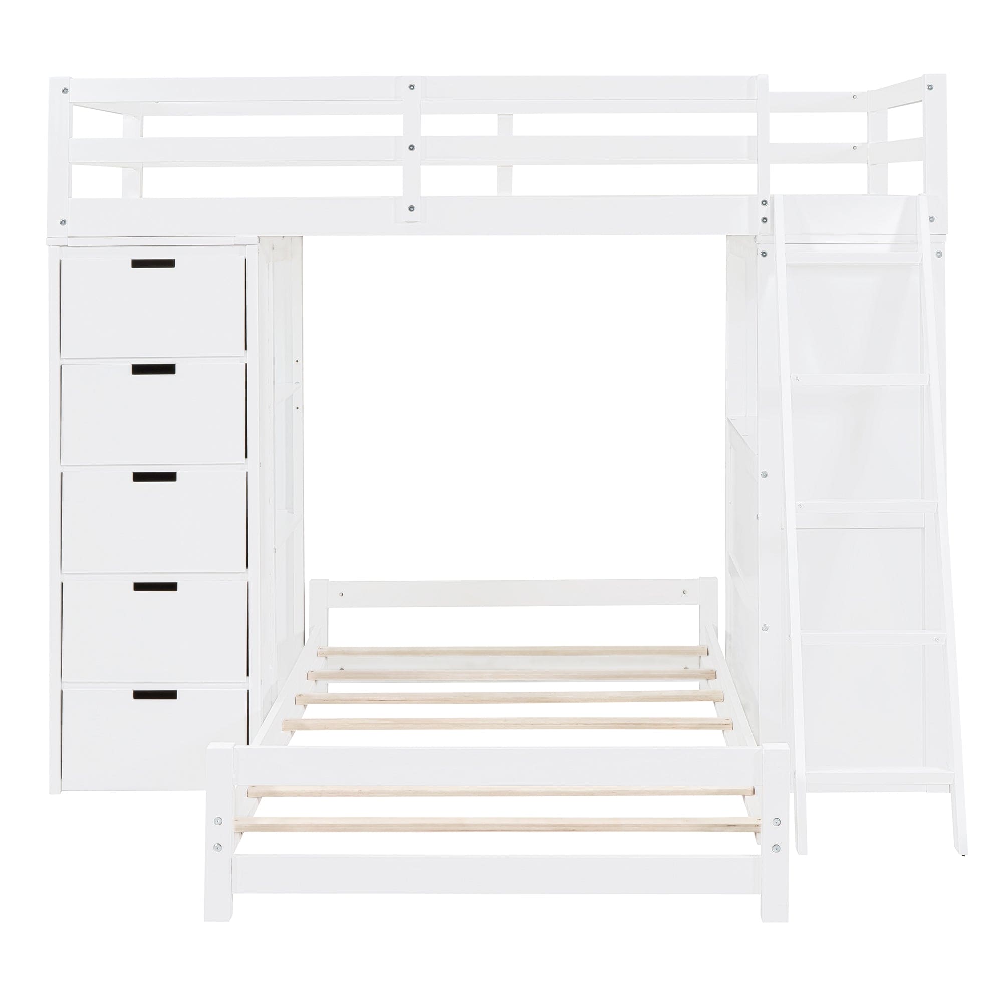 Twin over Twin Bunk Bed with LED Light and USB Ports, White