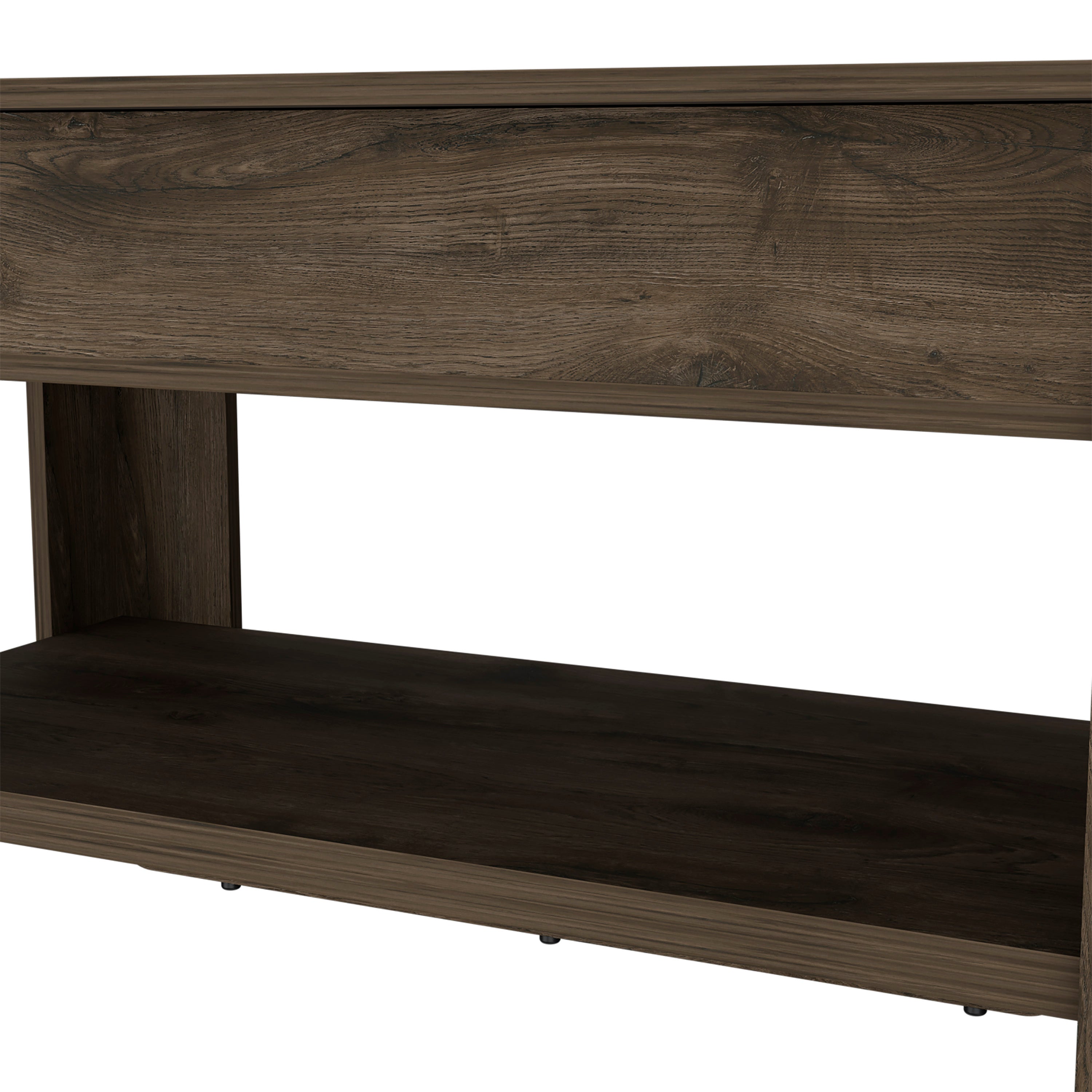 Storage Table Polgon, Extendable Table Shelf, Lower Shelf, Dark Brown Finish