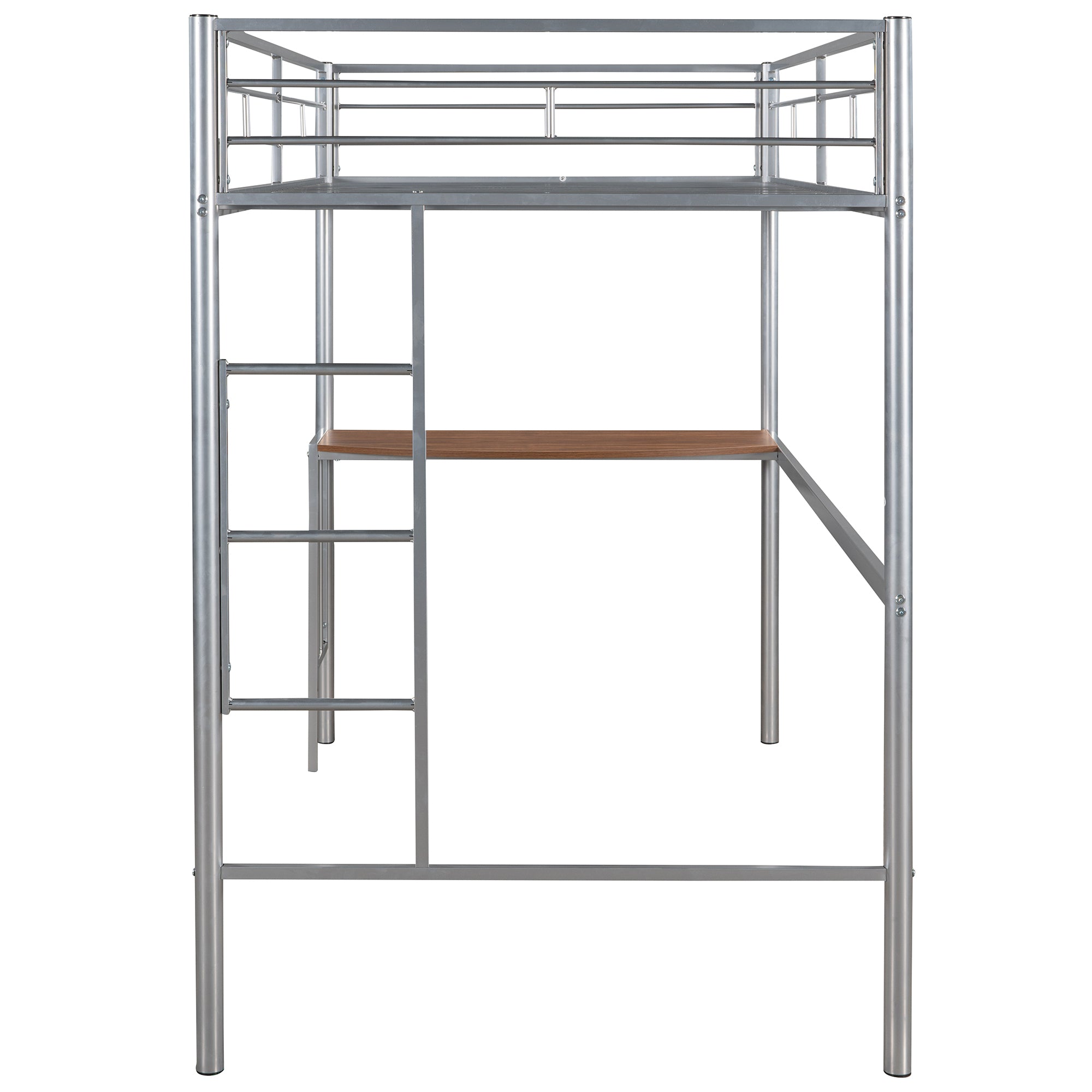 Twin Over Full Metal Bunk Bed with Desk, Ladder and Quality Slats for Bedroom, Metallic Silver（OLD SKU :LP000092AAN）