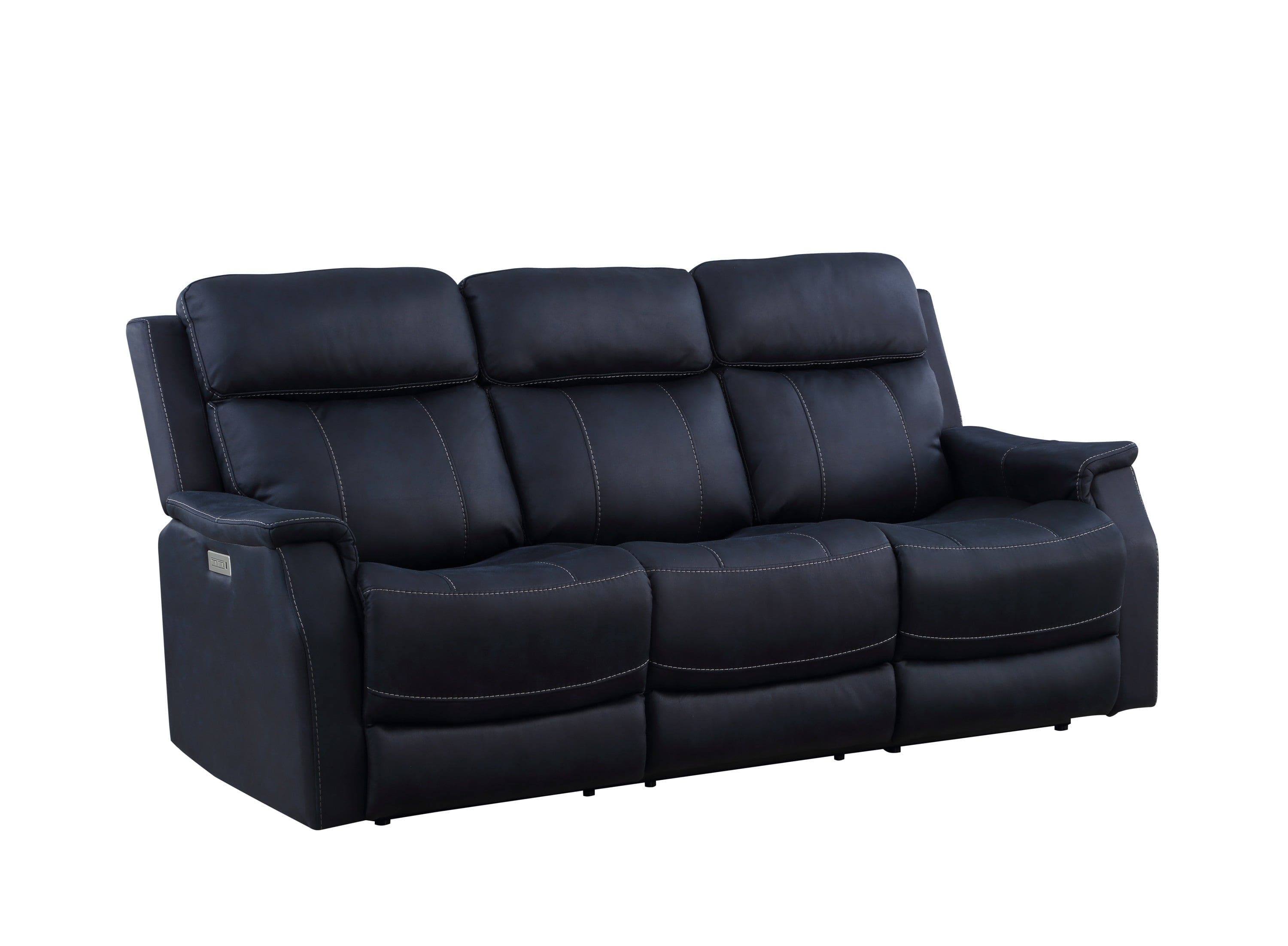 Tailored Dual-Power Reclining Sofa - Nubuck Leather-Like Cover, Power Headrest, Power Footrest - Contemporary Design, Hand-Stitching Details