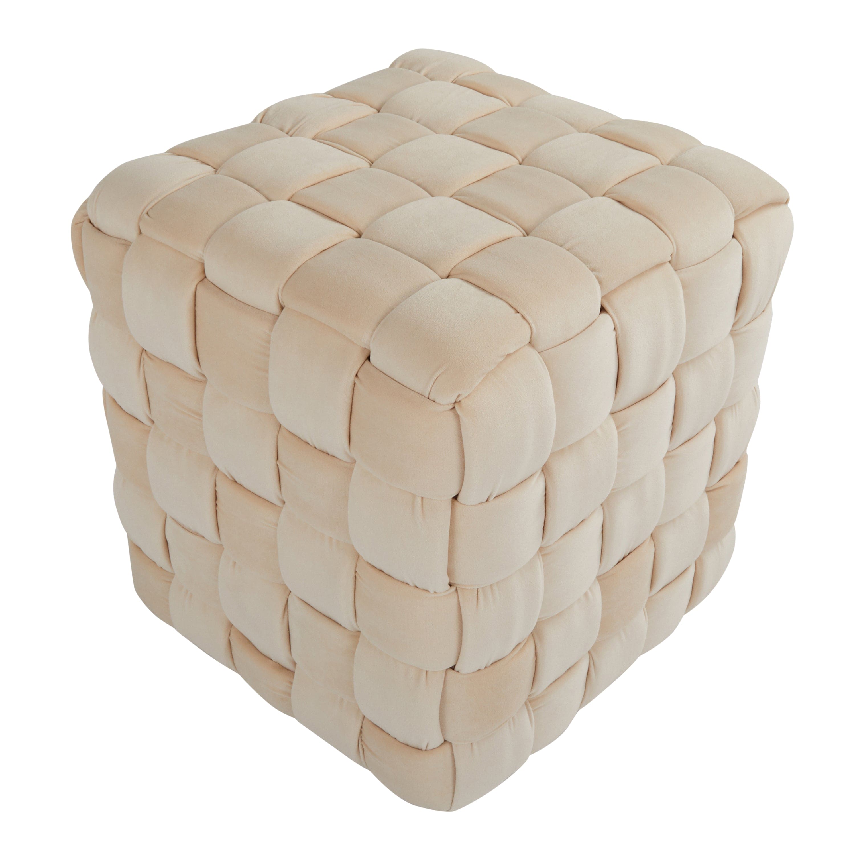 Square Braided 16" Ottoman in Cream Velvet by LumiSource