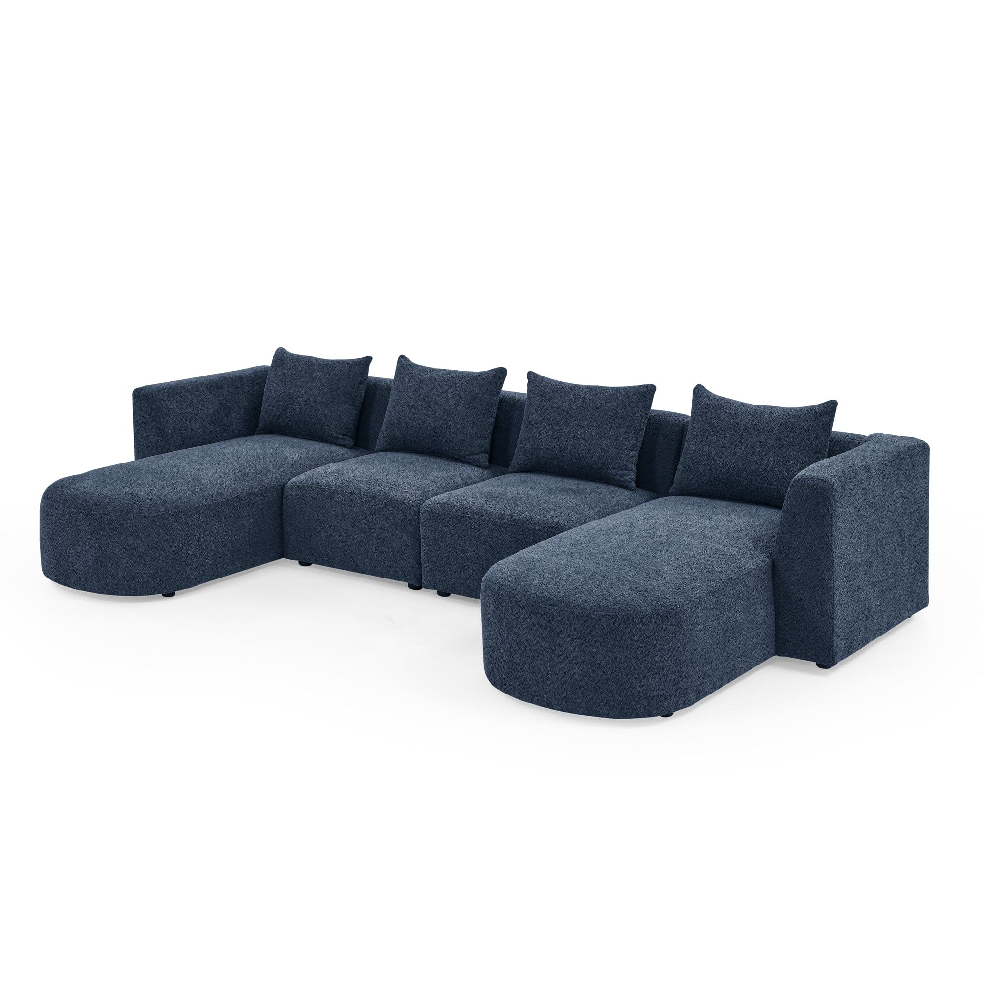 U Shape Sectional Sofa including Two Single Seats and Two Chaises, Modular Sofa, DIY Combination, Loop Yarn Fabric, Navy