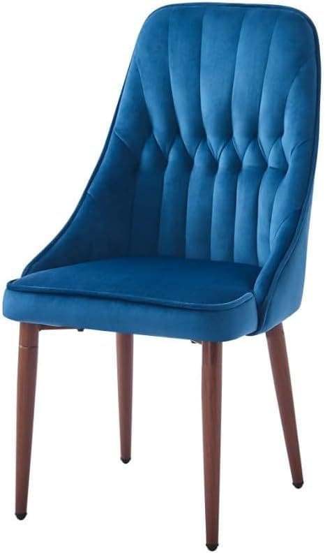 INO Design High Class Tall Back Arm Velvet Upholstered Chair with Metal Legs for Kitchen, Dining Room, Living Room (Blue, Single Chair)