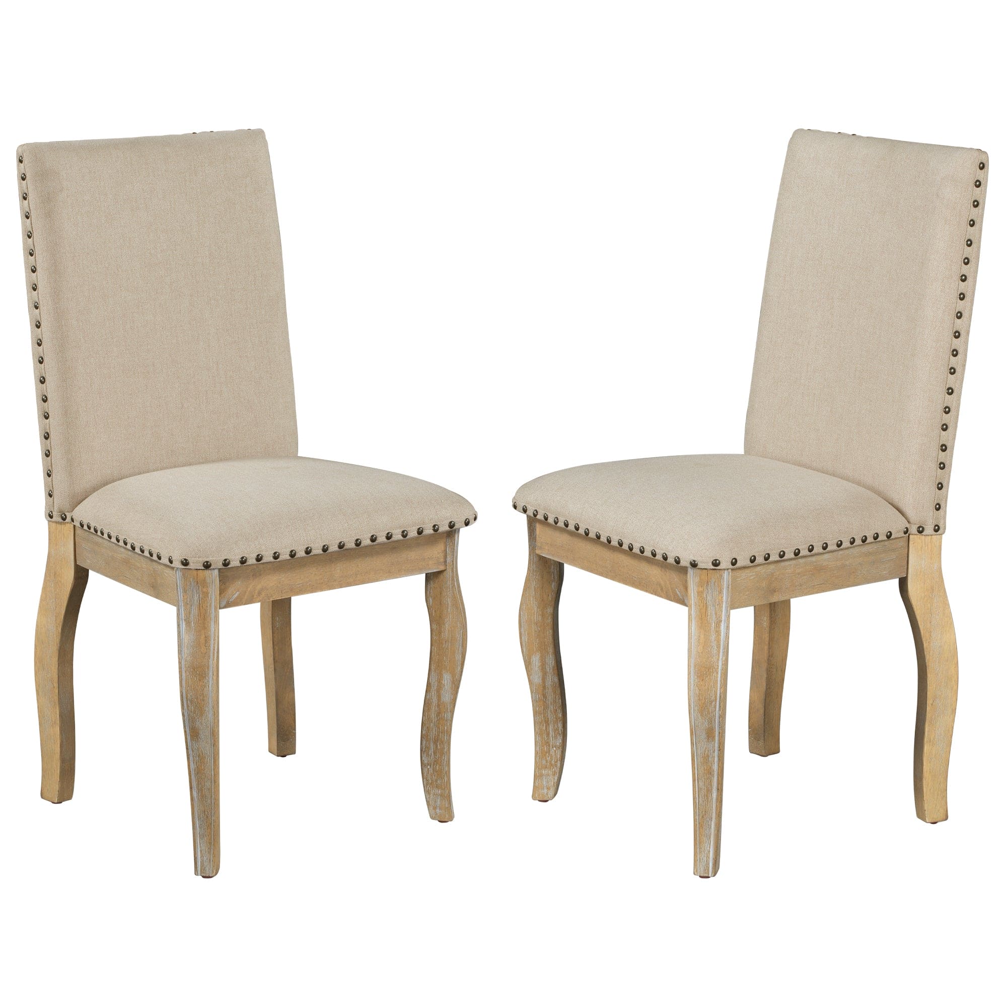 TREXM Set of 4 Dining chairs Wood Upholstered Fabirc Dining Room Chairs with Nailhead (Natural Wood Wash)