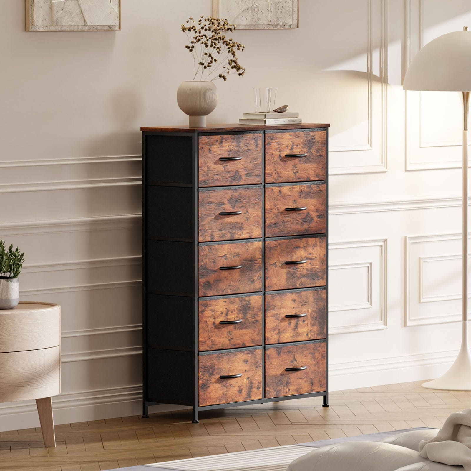 sweetcrispy Dresser for Bedroom Storage Drawers, Fabric Storage Tower with 12 Drawers Sturdy Metal Frame