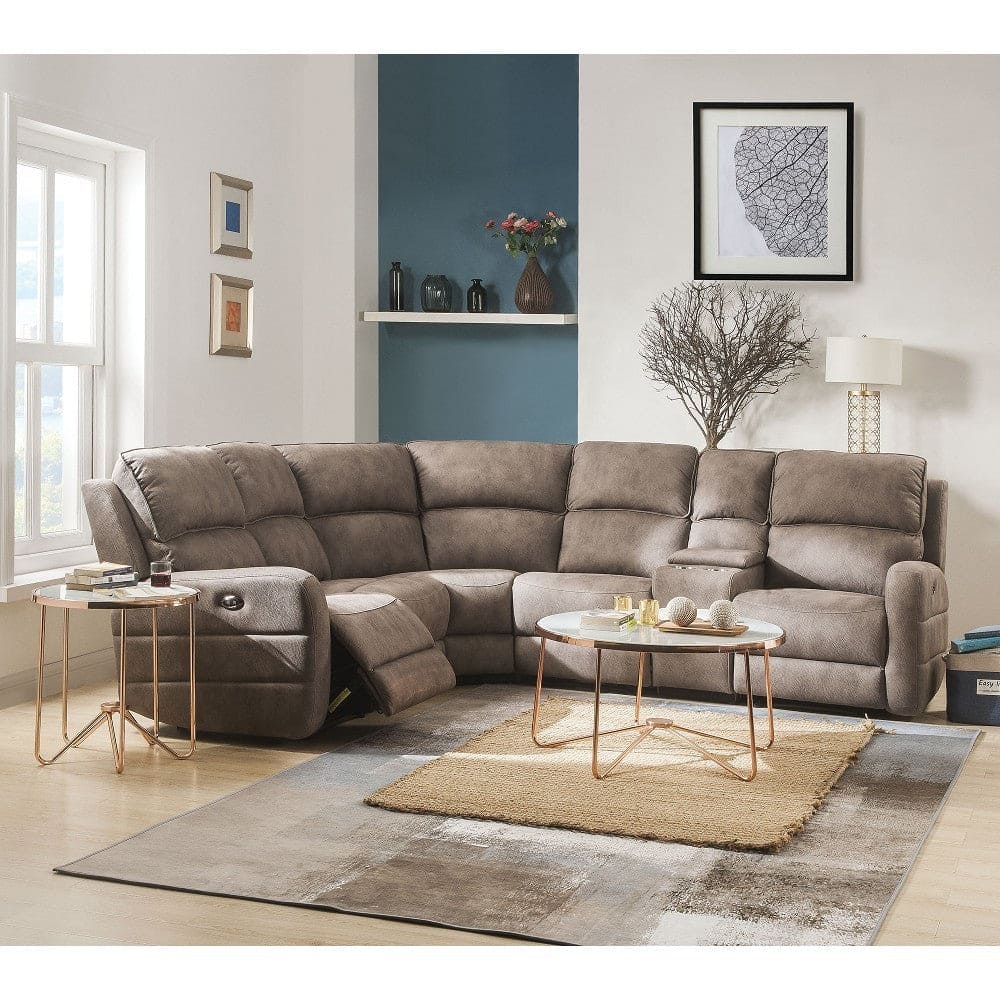 ACME Olwen Sectional Sofa (Power Motion/USB) in Mocha Nubuck 54590