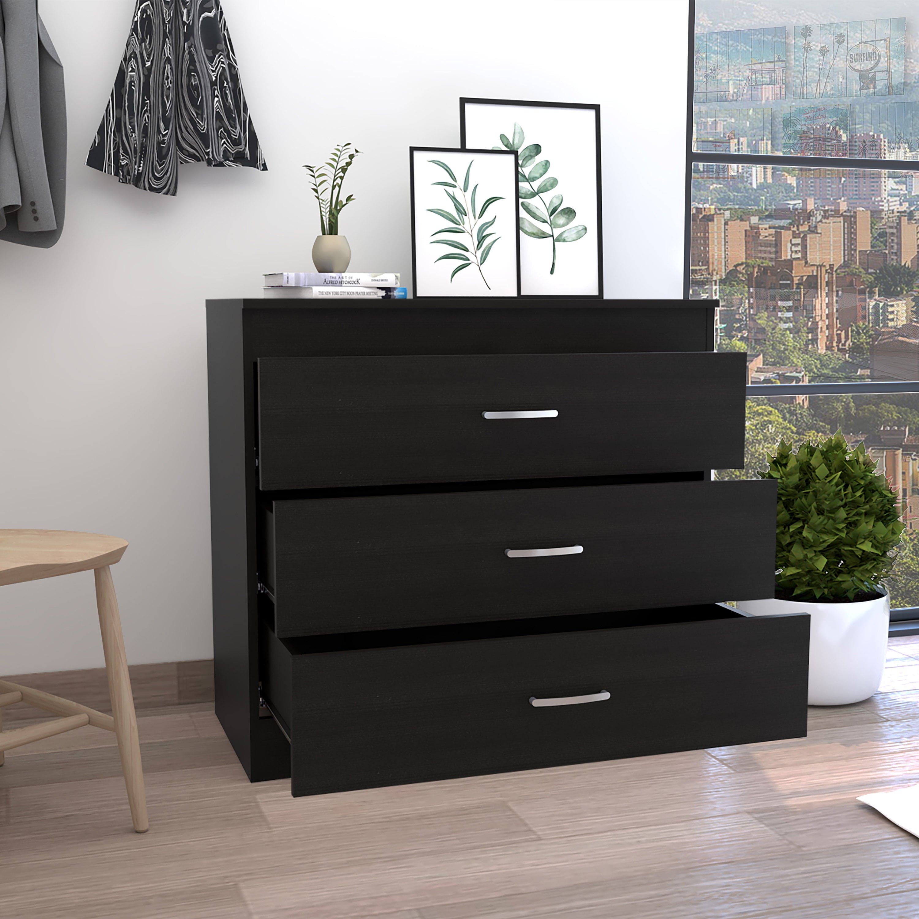 Three Drawer Dresser Lial, Superior Top, Metal Hardware, Black Wengue Finish