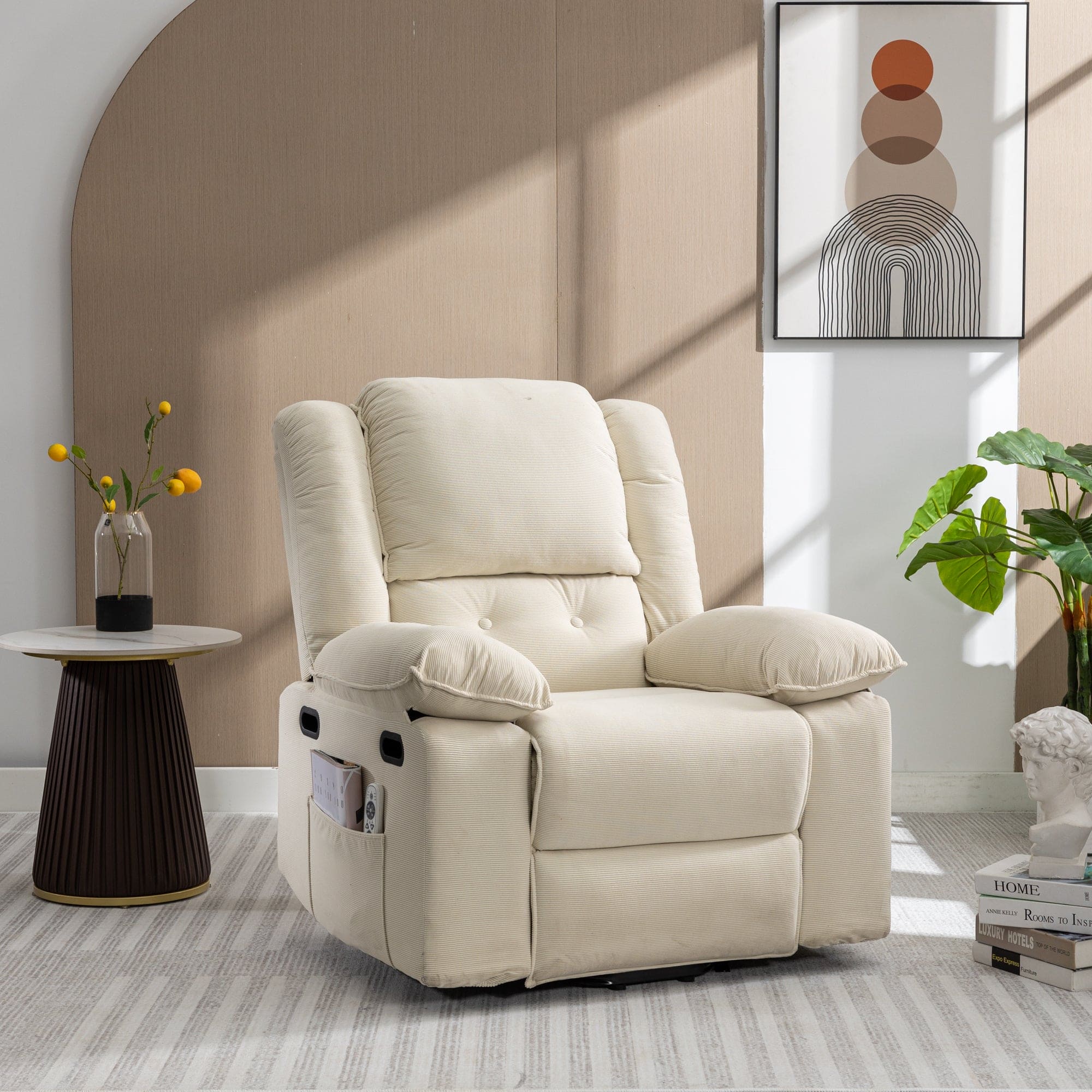 Massage Recliner,Power Lift Chair for Elderly with Adjustable Massage and Heating Function,Recliner Chair with Infinite Position and Side Pocket for Living Room ,Beige