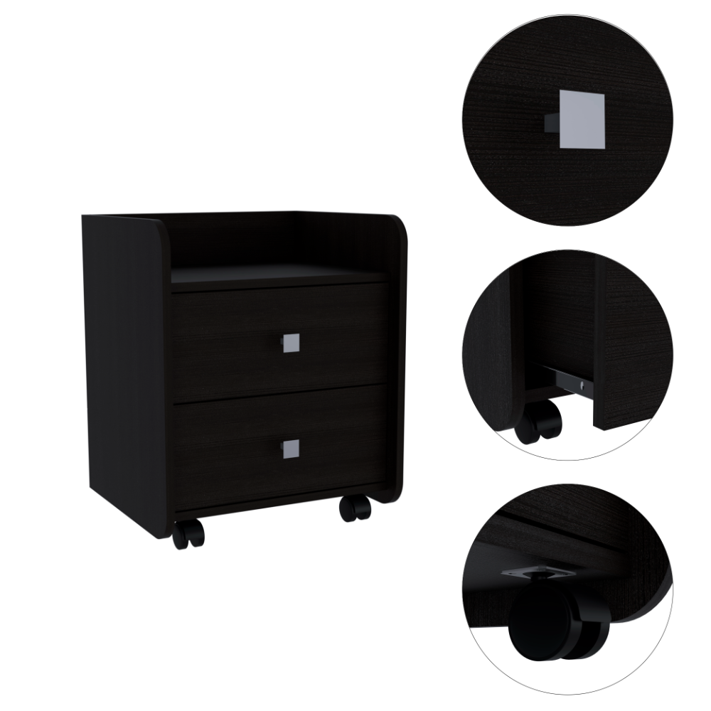 Aura Nightstand, Metal Handle, Two Drawers, Superior Top -Black