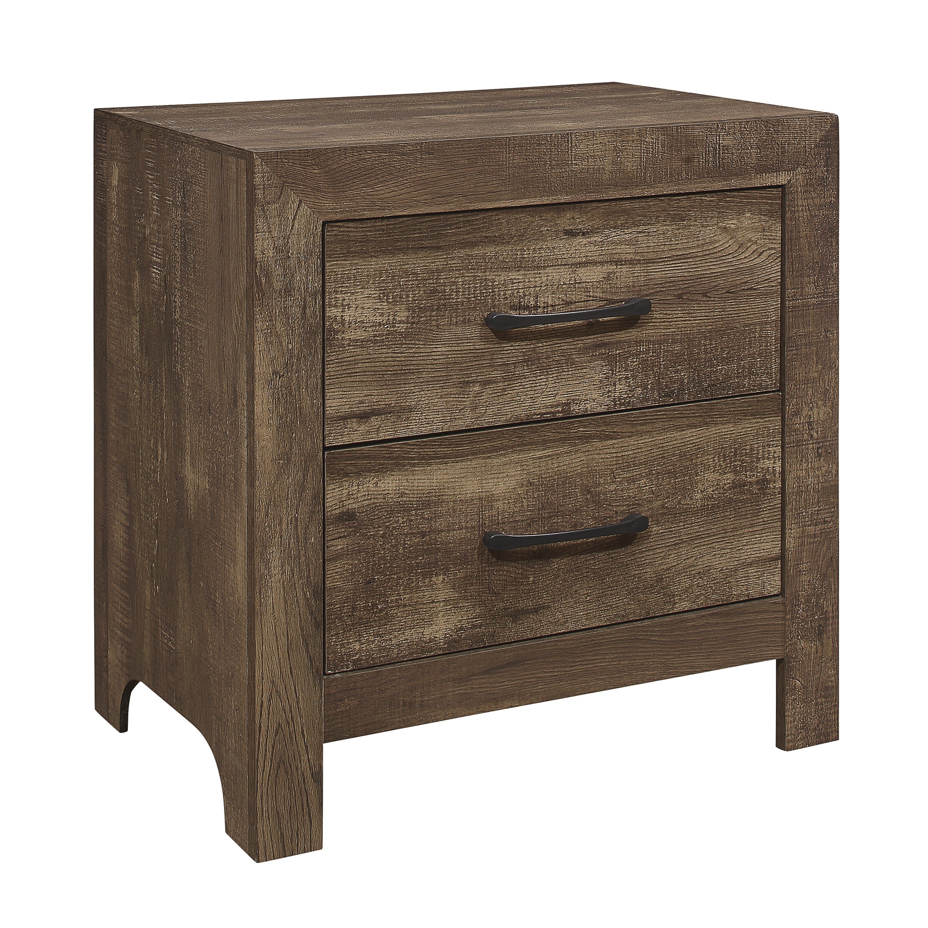 Simple Look Rustic Brown Finish 1pc Nightstand of Drawers Black Metal Hardware Bedroom Furniture