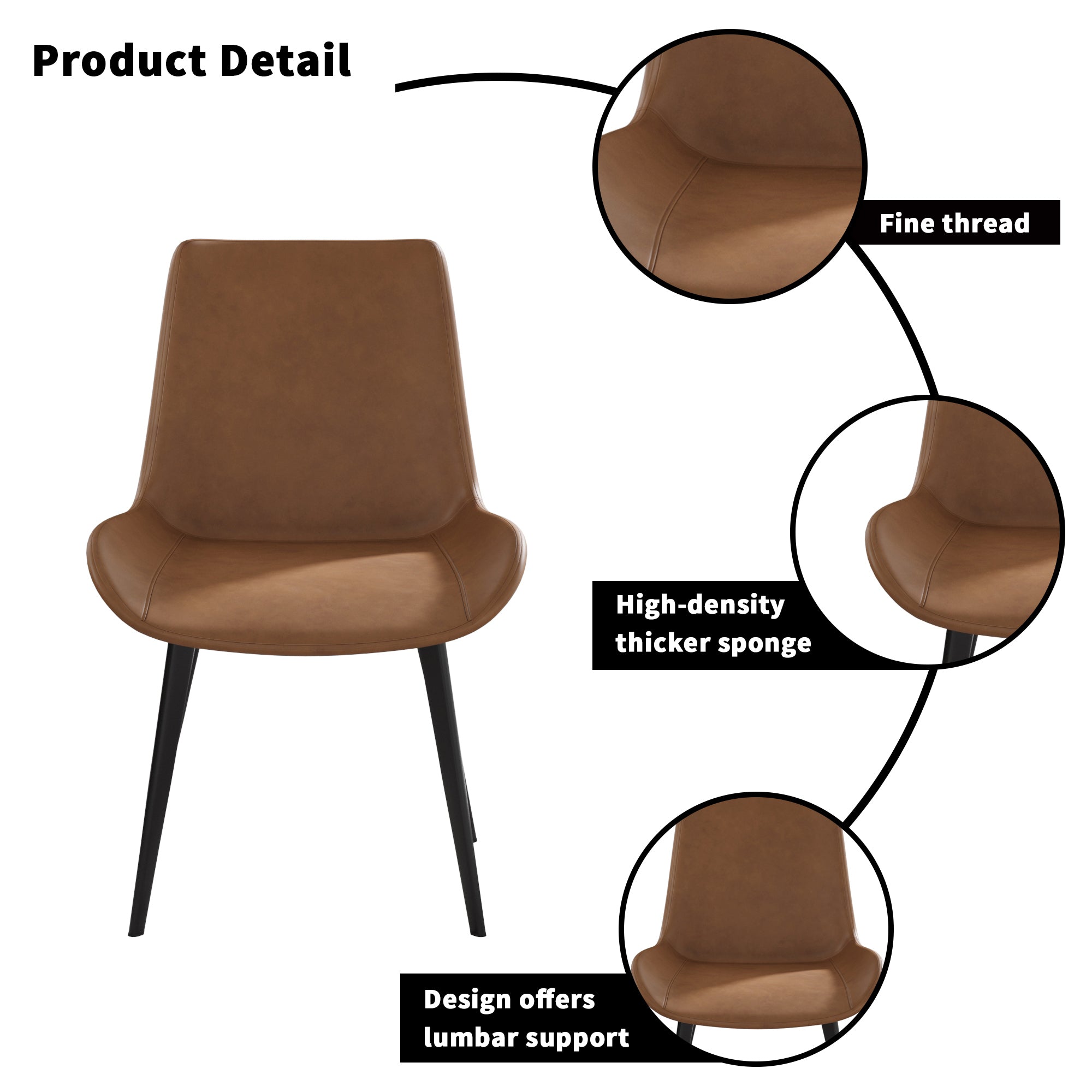 Modern Dining Chair Living Room Black Metal Leg Dining Chair-Brown-2pcs/ctn