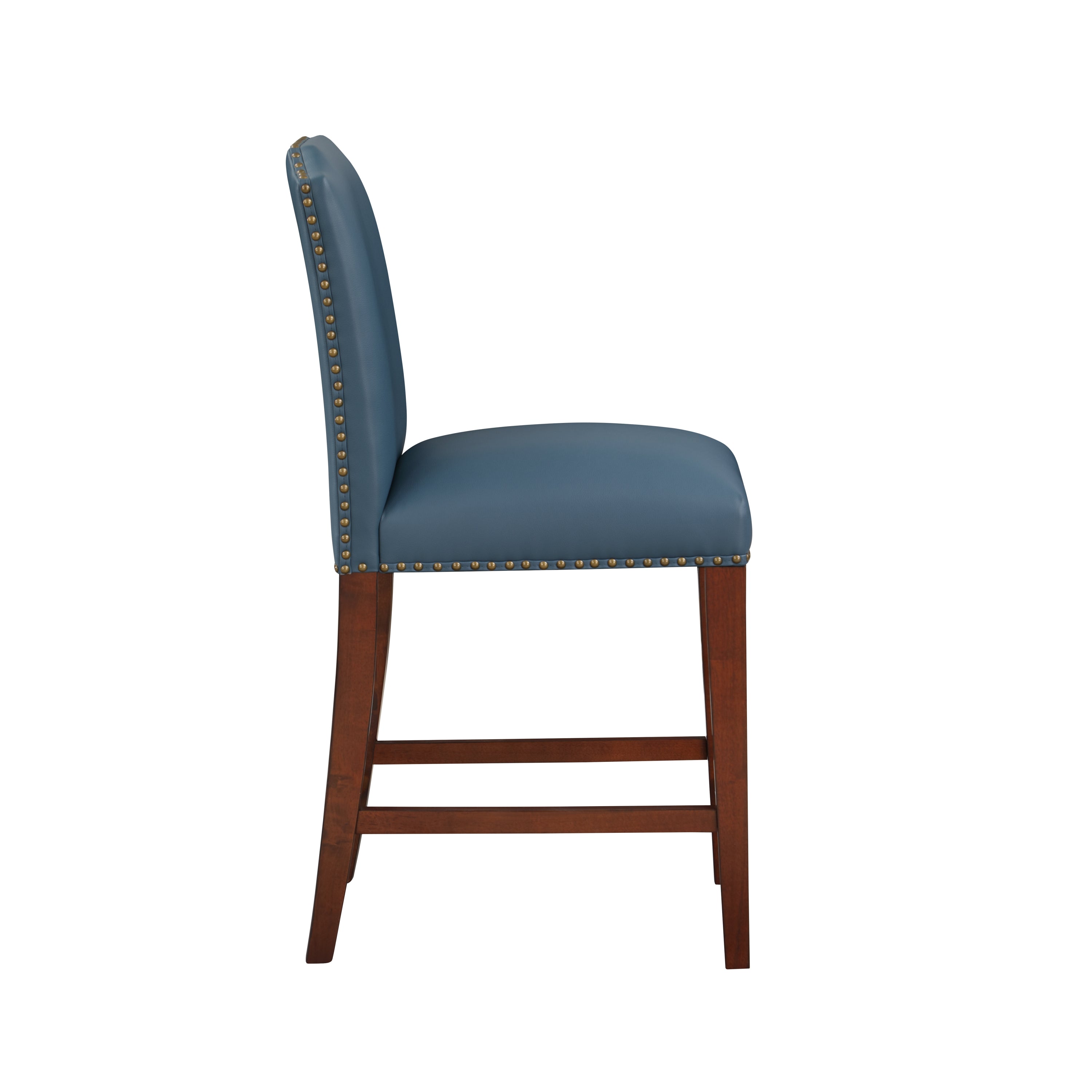 Blaire Stationary Blue Faux Leather Counter Stool with Nail Heads