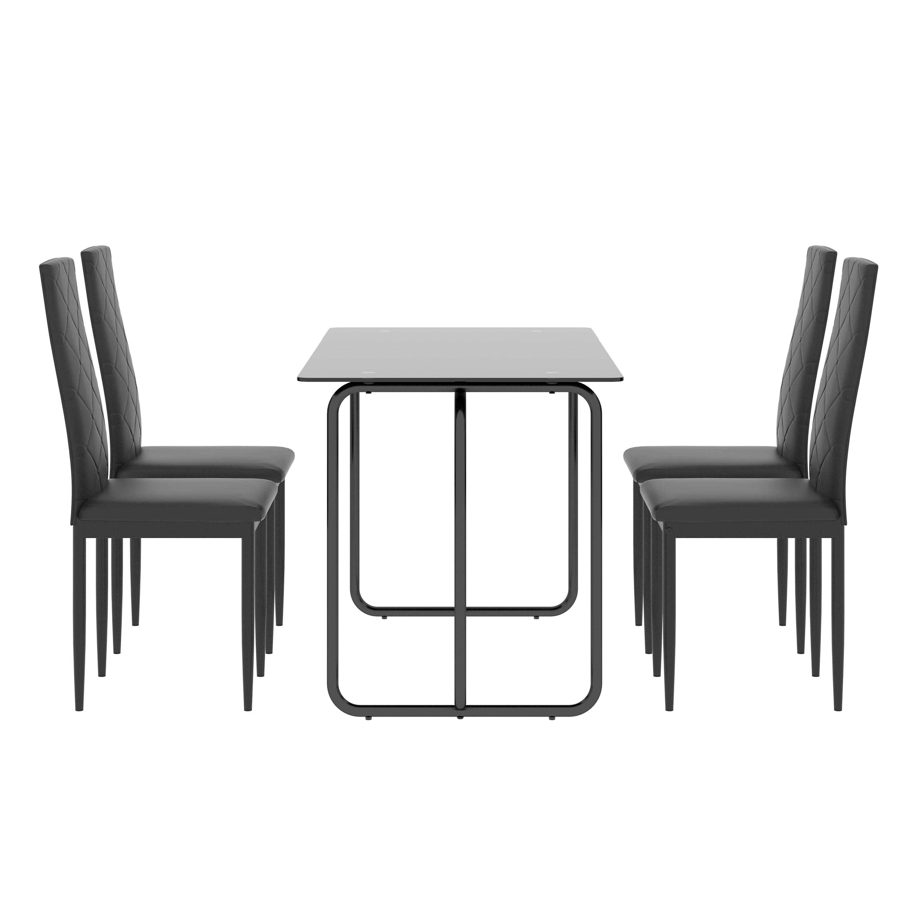 5-piece Rectangle Dining Table Set with Metal Frame, Tempered Glass Dining Table for Kitchen Room, Black