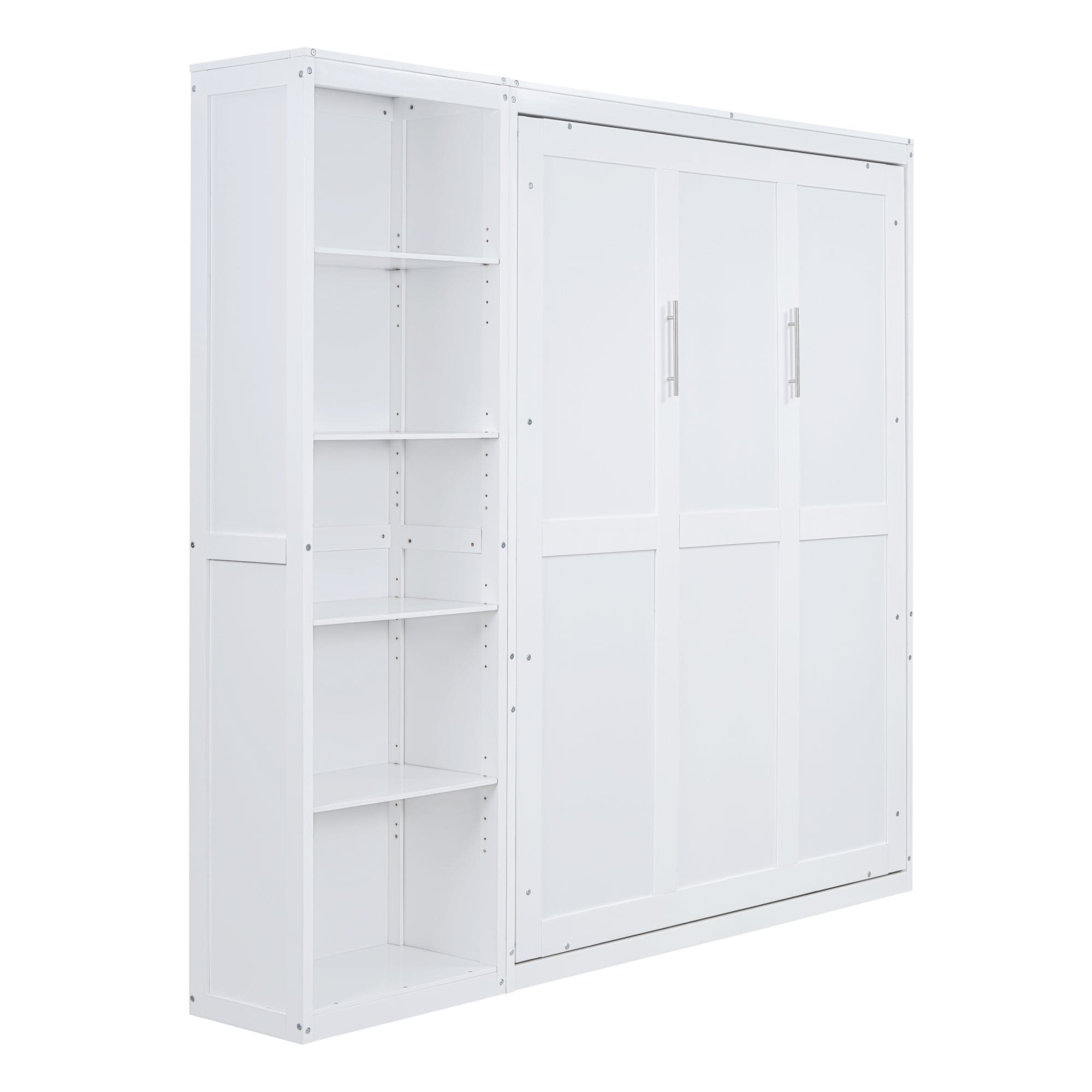 Queen Size Murphy Bed Wall Bed with Shelves,White