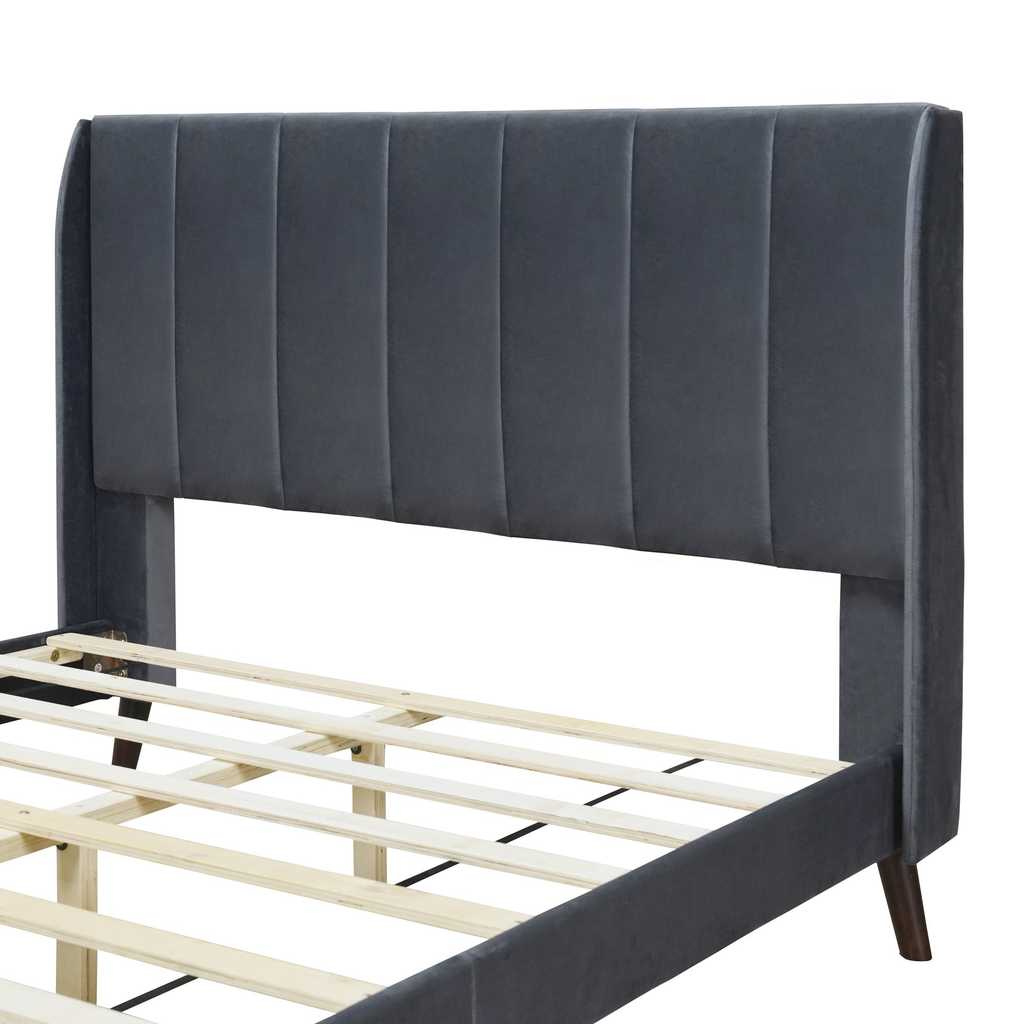 Full Size Upholstered Platform Bed, Velvet, Gray