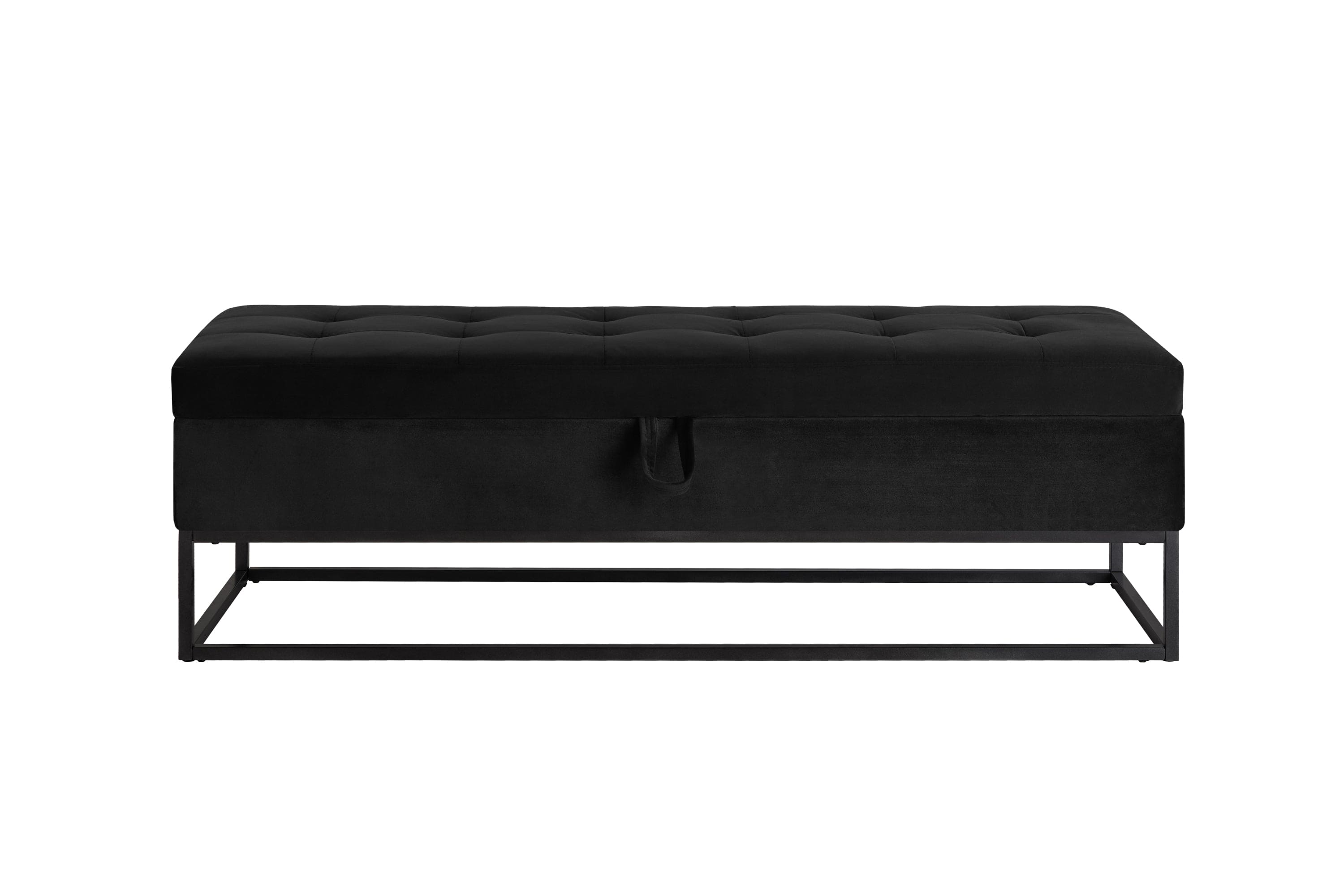 58.6" Bed Bench Metal Base with Storage Black Velvet