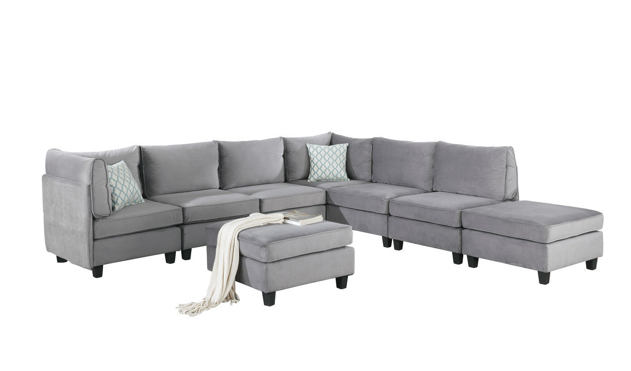 Simona Gray Velvet 8Pc Modular Sectional Sofa