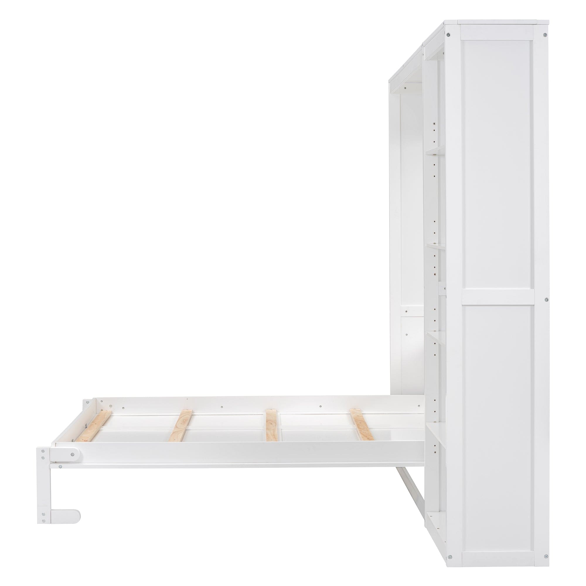 Full Size Murphy Bed Wall Bed with Shelves,White