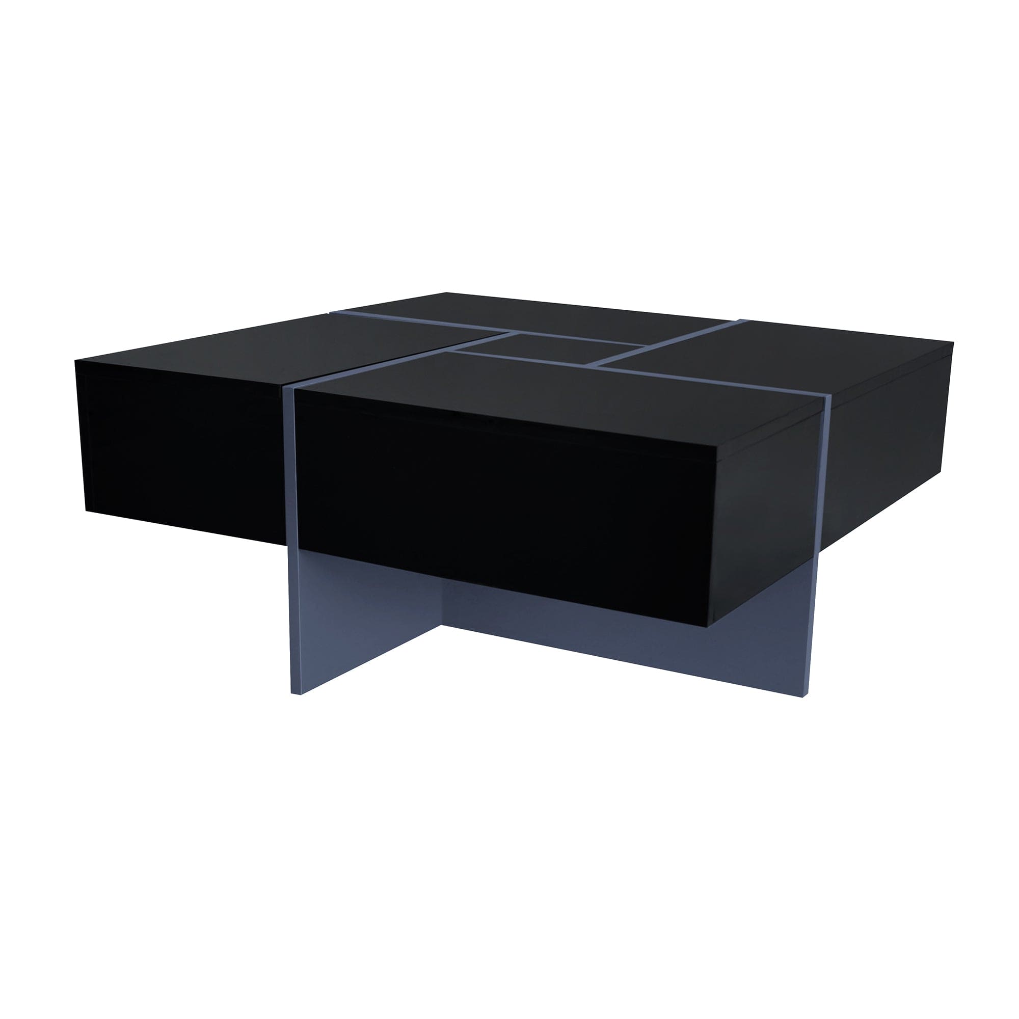 ON-TREND Unique Design Coffee Table with 4 Hidden Storage Compartments, Square Cocktail Table with Extendable Sliding Tabletop, UV High-gloss Design Center Table for Living Room, 31.5"x 31.5"