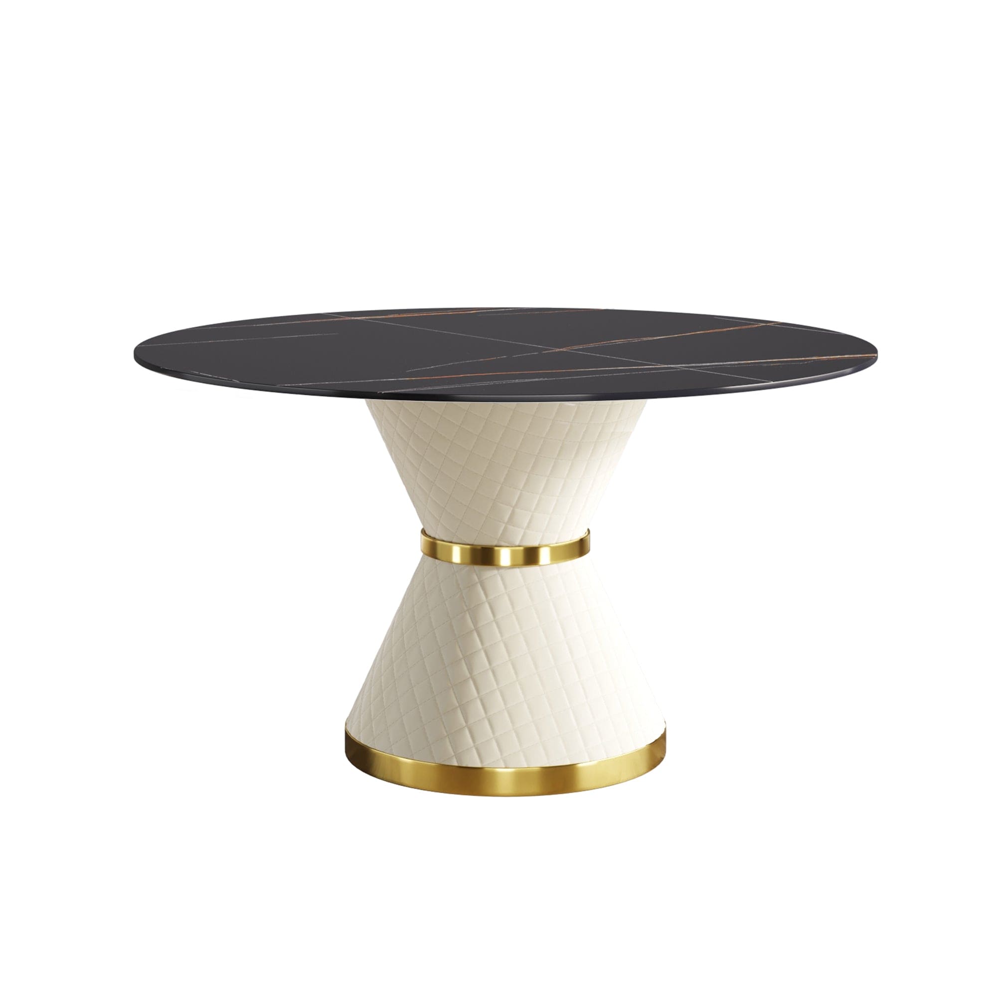 53.15"Modern artificial stone round white carbon steel base dining table-can accommodate 6 people