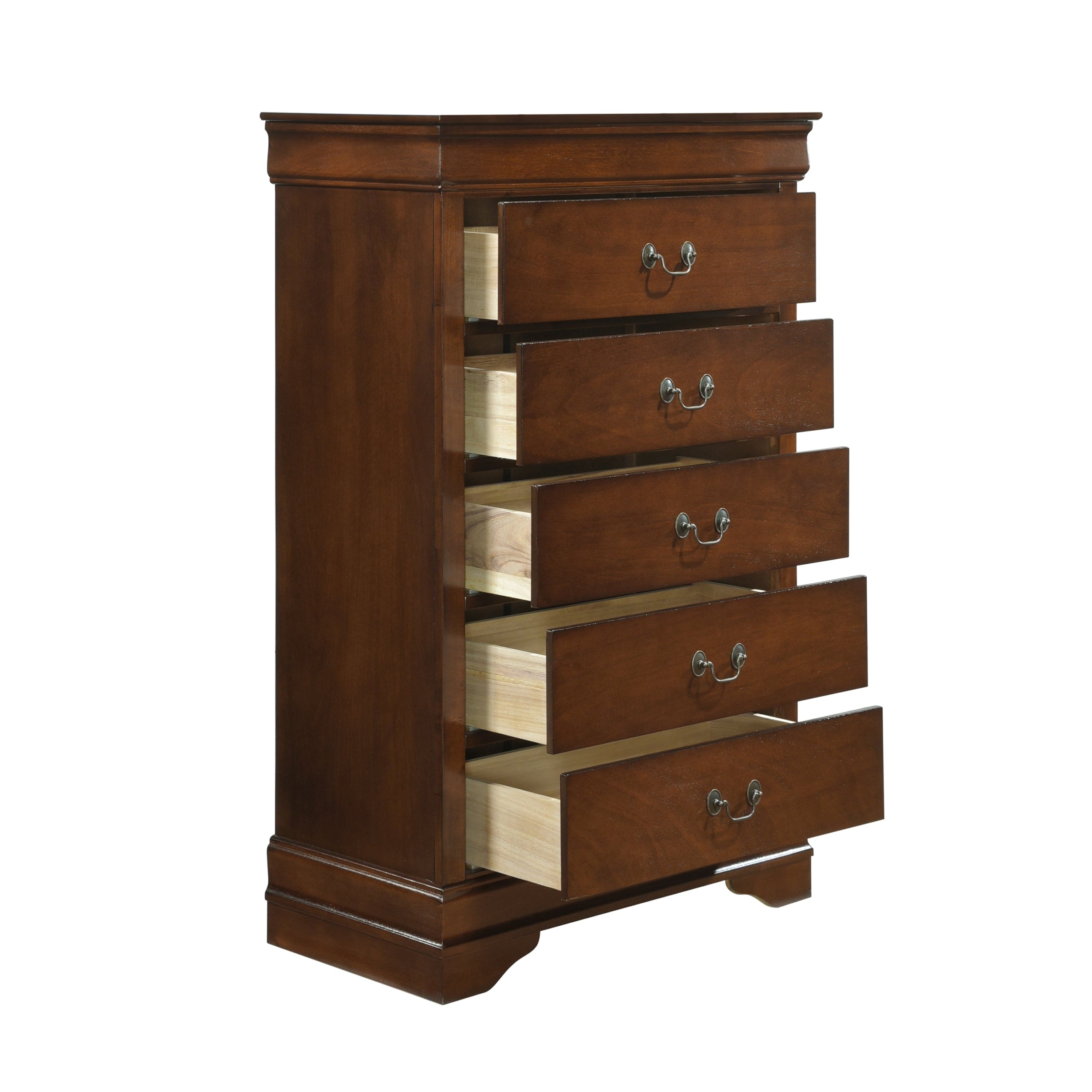 Traditional Design Bedroom Furniture 1pc Chest of 5x Drawers Brown Cherry Finish Antique Drop Handles Furniture