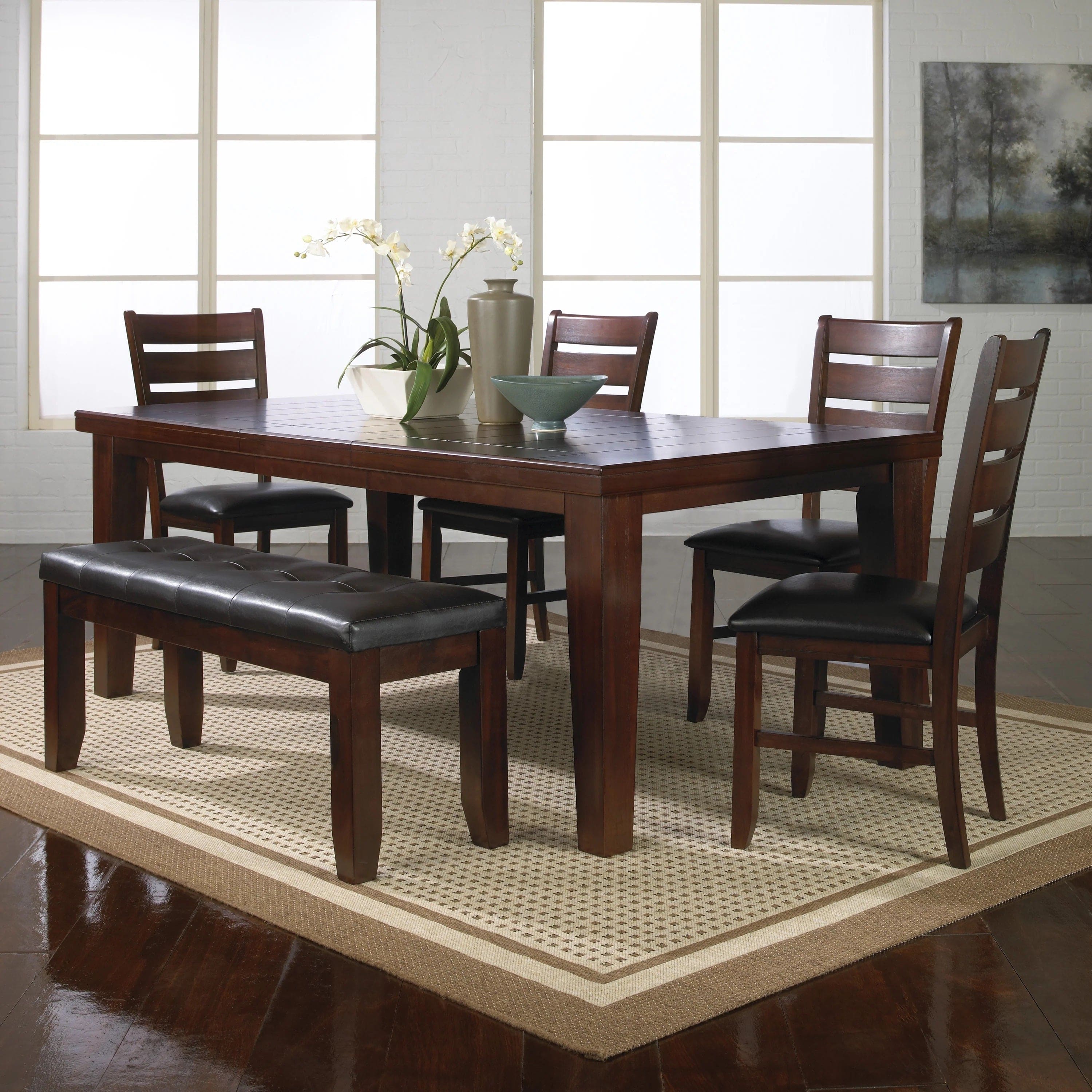 1pc Contemporary Style Dining Rectangular Table with18" Leaf Tapered Block Feet Brown Wood Finish Dining Room Solid Wood Wooden Furniture