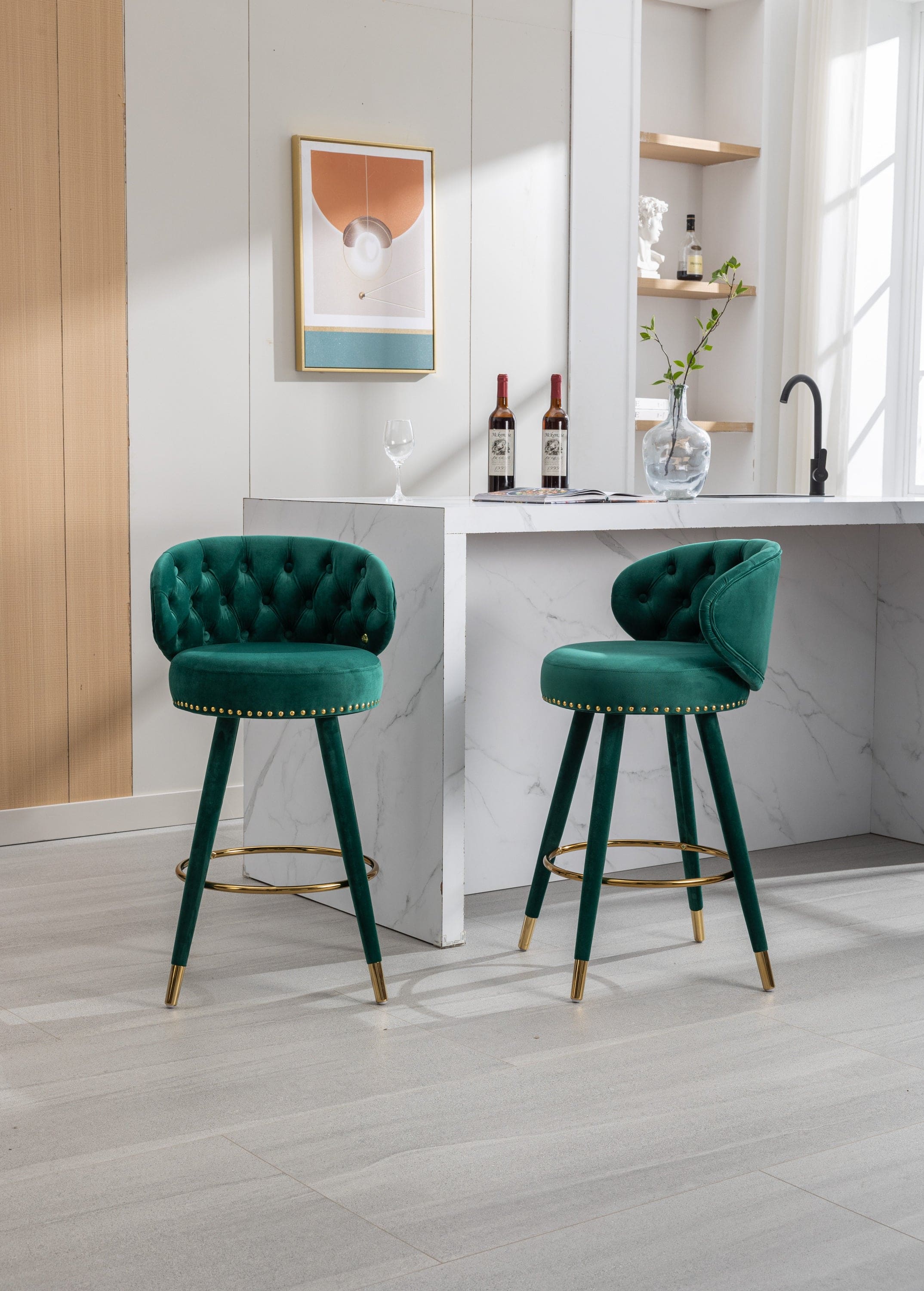 COOLMORE Counter Height Bar Stools Set of 2 for Kitchen Counter Solid Wood Legs with a fixed height of 360 degrees