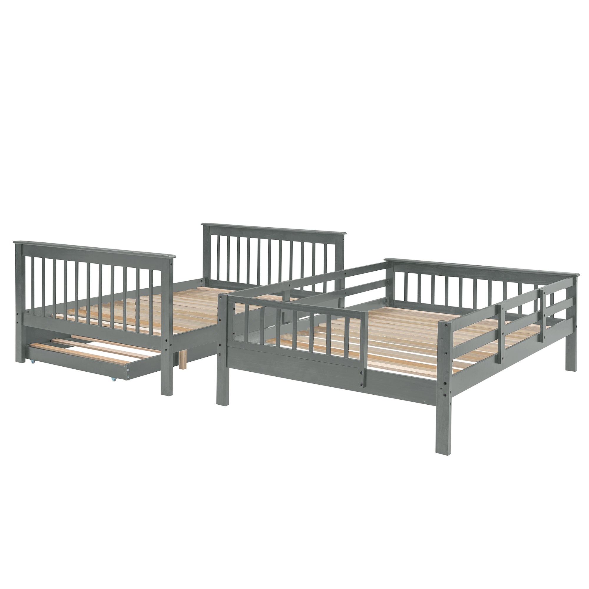 Stairway Full-Over-Full Bunk Bed with Twin size Trundle, Storage and Guard Rail for Bedroom, Dorm - Gray(OLD SKU :LP001210AAE)