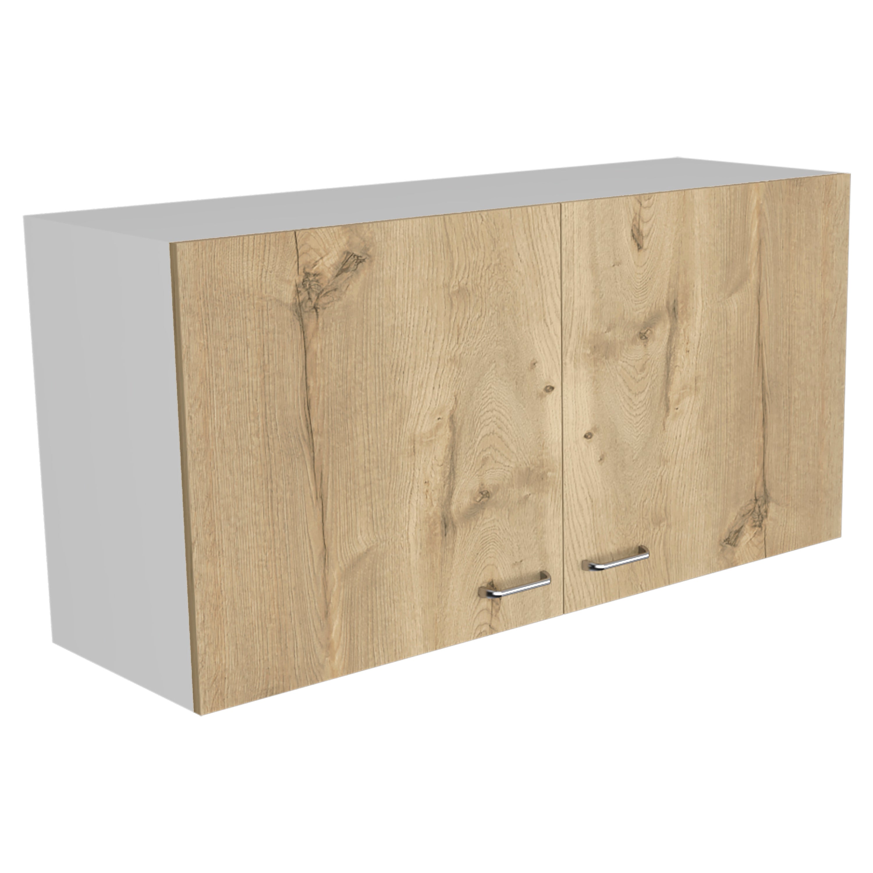 Wall Cabinet Toran, Two Shelves, Double Door, White / Light Oak Finish