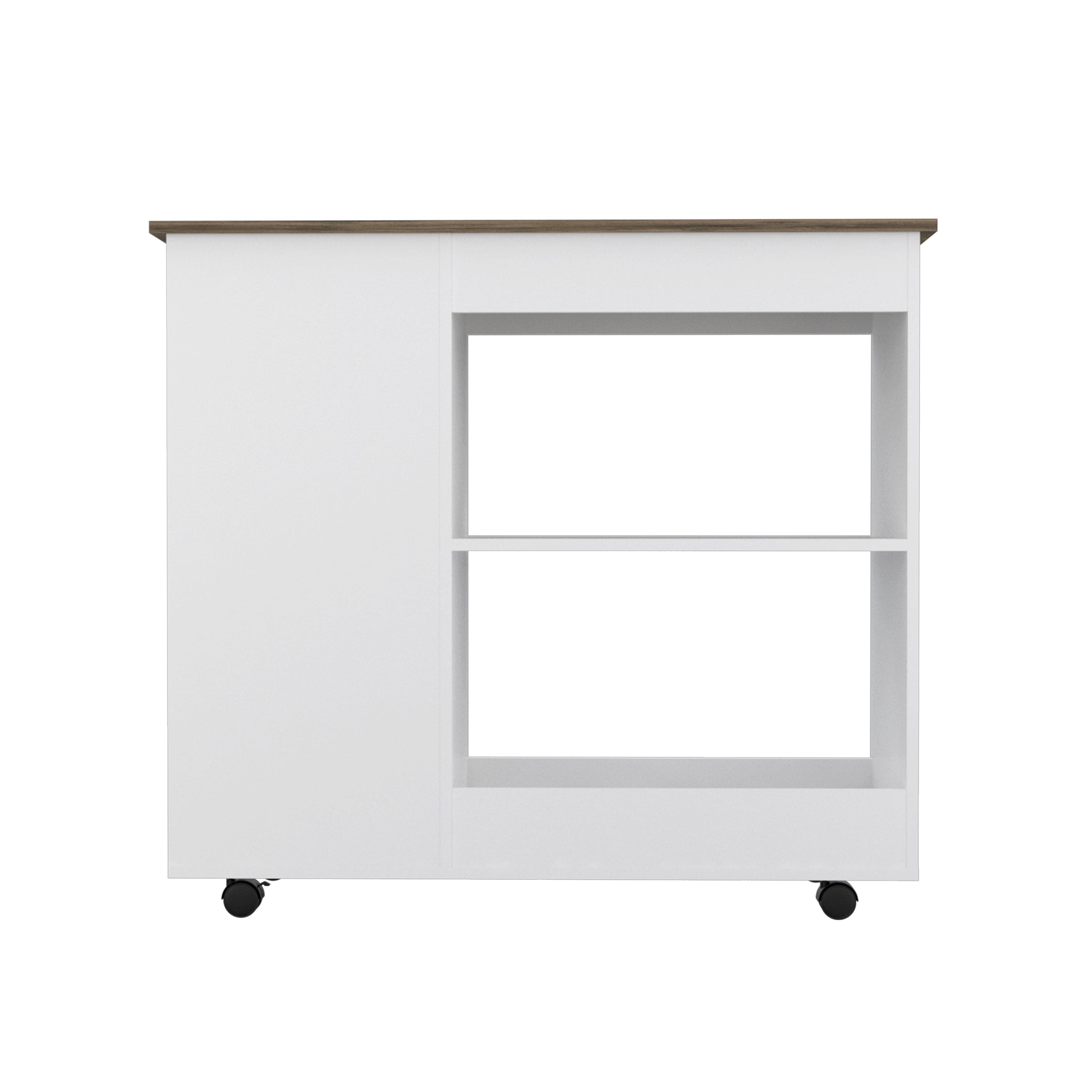 Kitchen Cart Kamizaze, Two Storage Shelves, Four Casters, Three Side Shelves, White / Dark Brown Finish