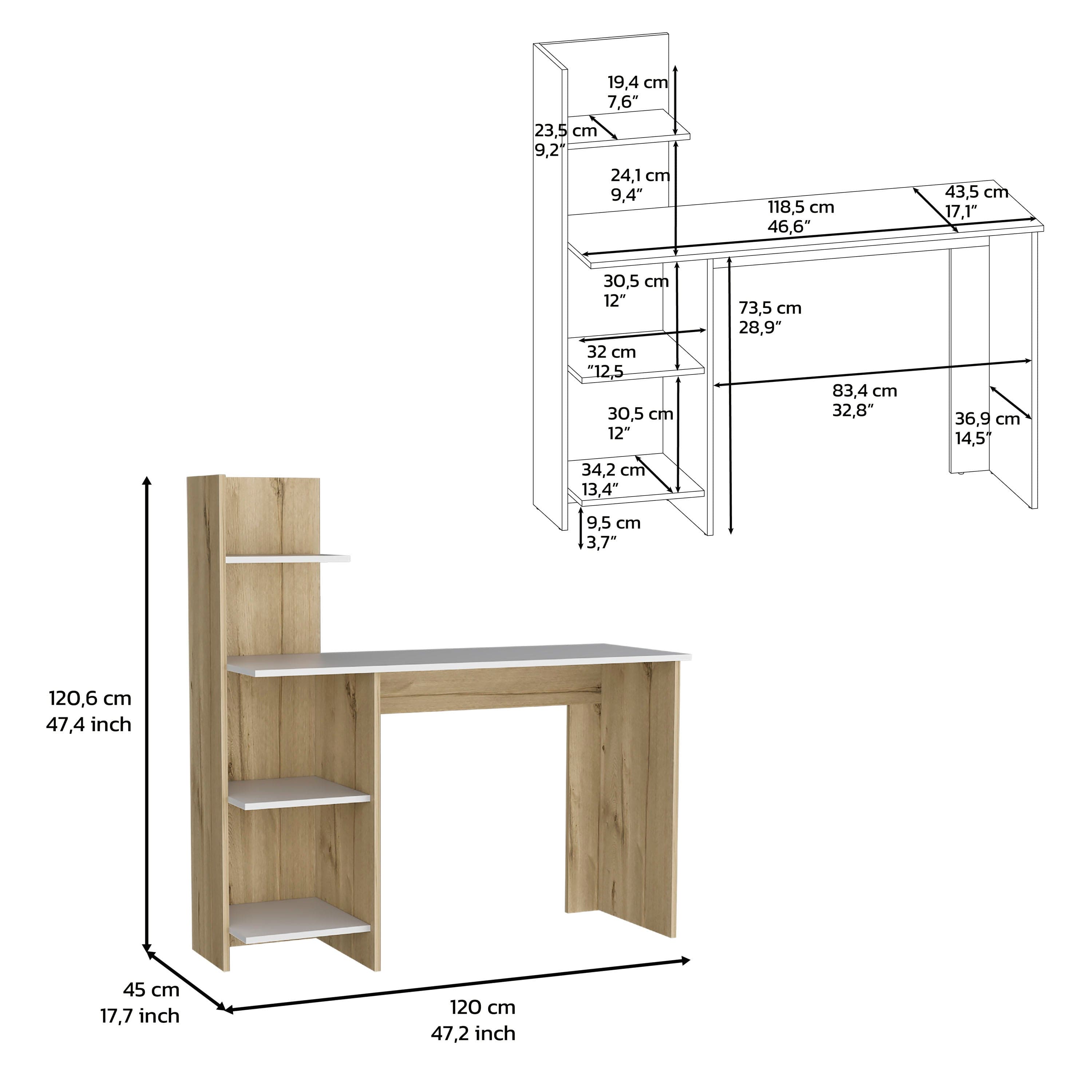 Desk Wichita, Four Shelves, Light Oak / White Finish