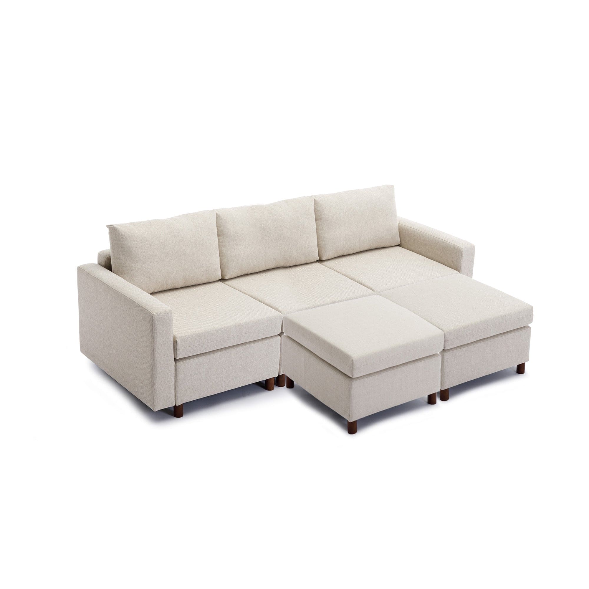 3 Seat Module Sectional Sofa Couch With 2 Ottoman for living room,Seat Cushion and Back Cushion Non-Removable and Non-Washable,Cream