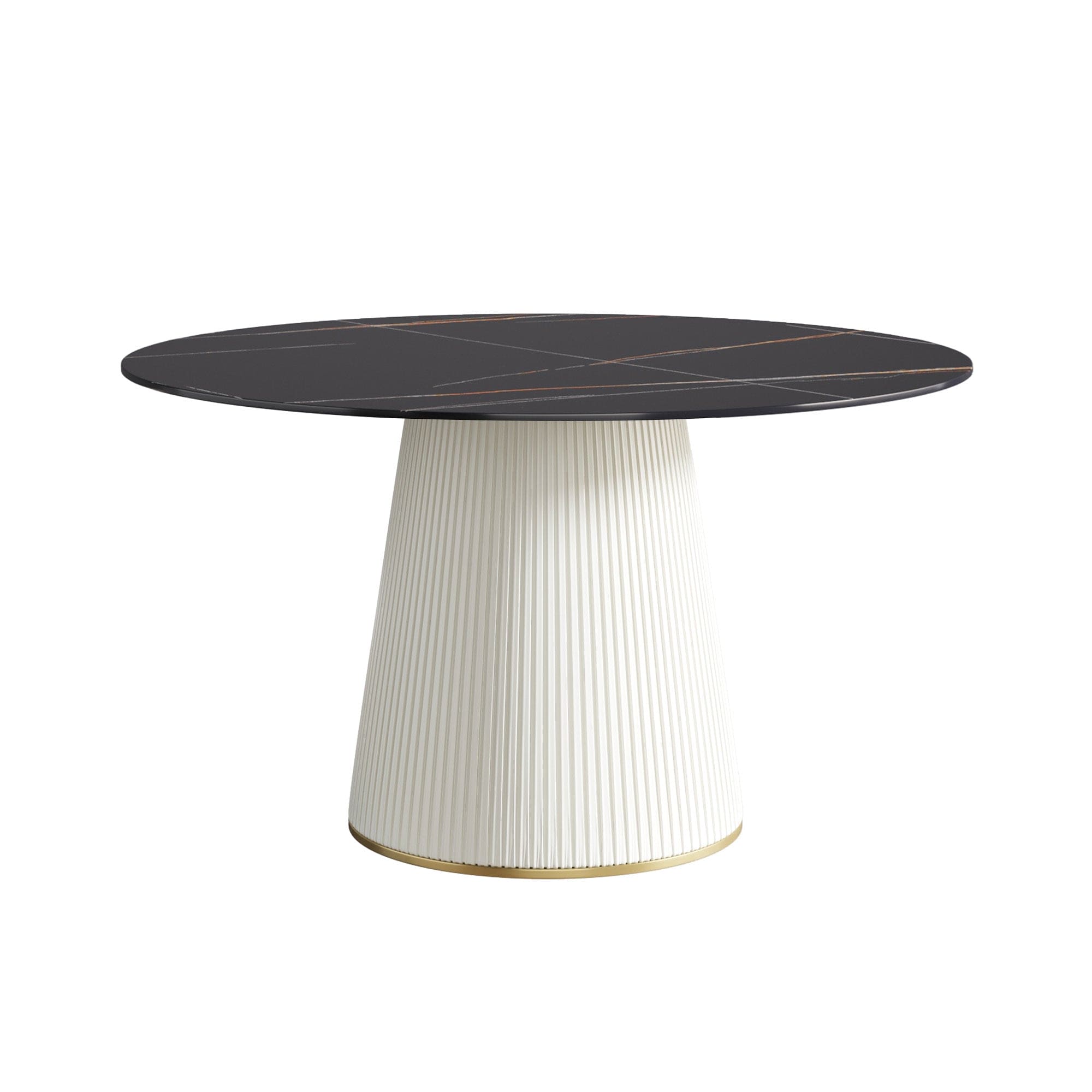 53.15 "Modern black artificial stone round beige plywood PU base dining table-can accommodate 6 people. (Not including chairs. )