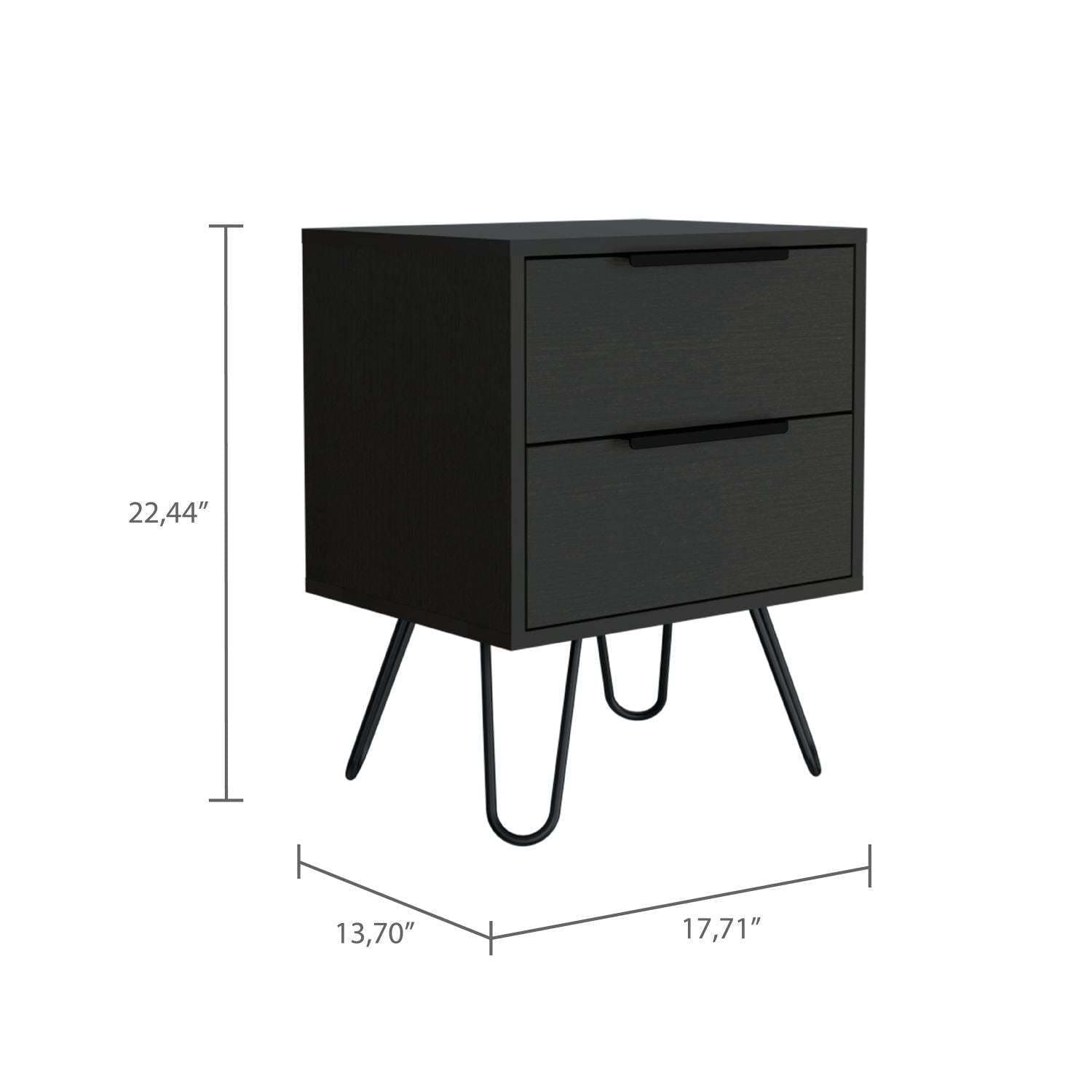 Augusta 2 Nightstand, Four Legs, Two Drawers -Black