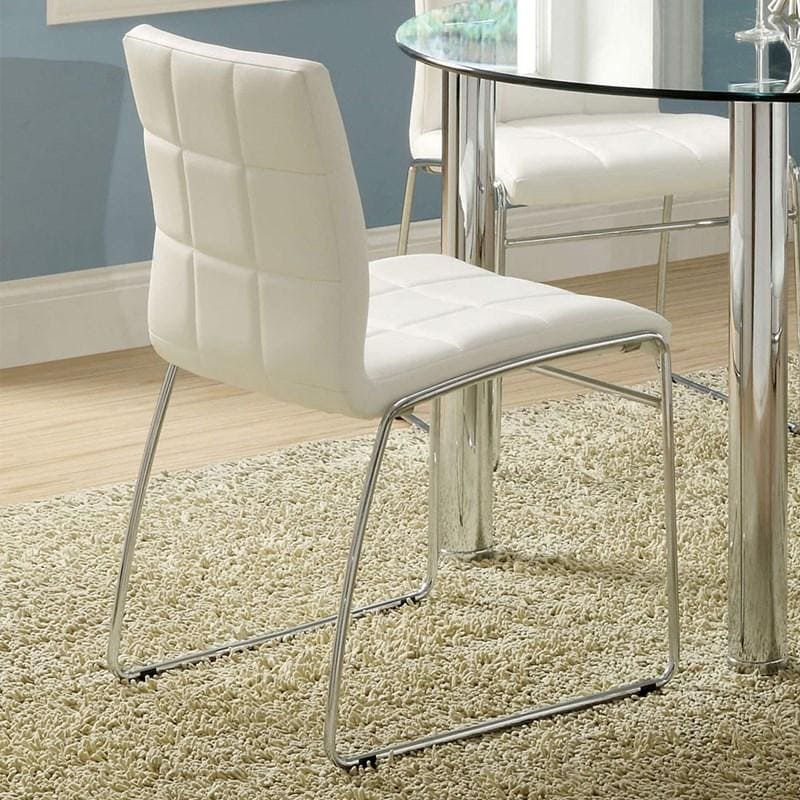 White Color Leatherette 2pcs Dining Chairs Chrome Metal Legs Dining Room Side Chairs