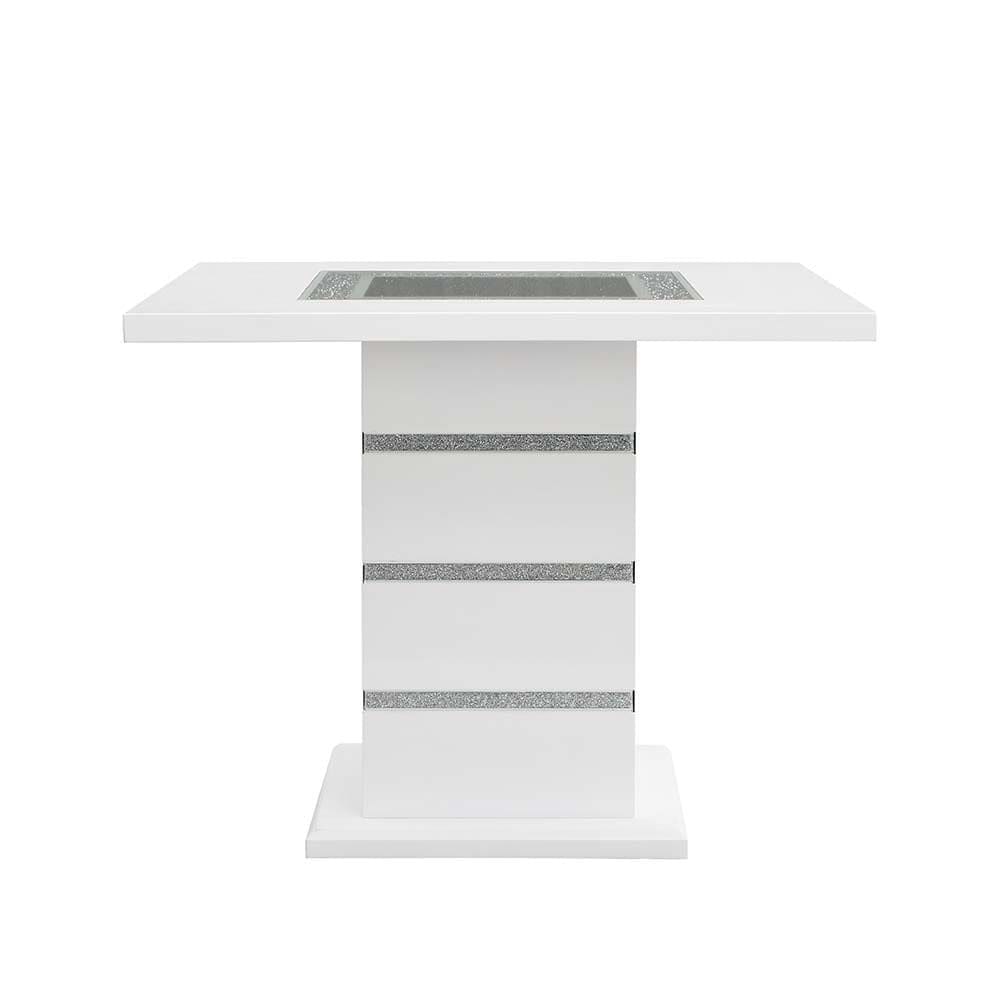 ACME Elizaveta Counter Height Table, Gray Velvet, Faux Crystal Diamonds &White  High Gloss Finish DN00817